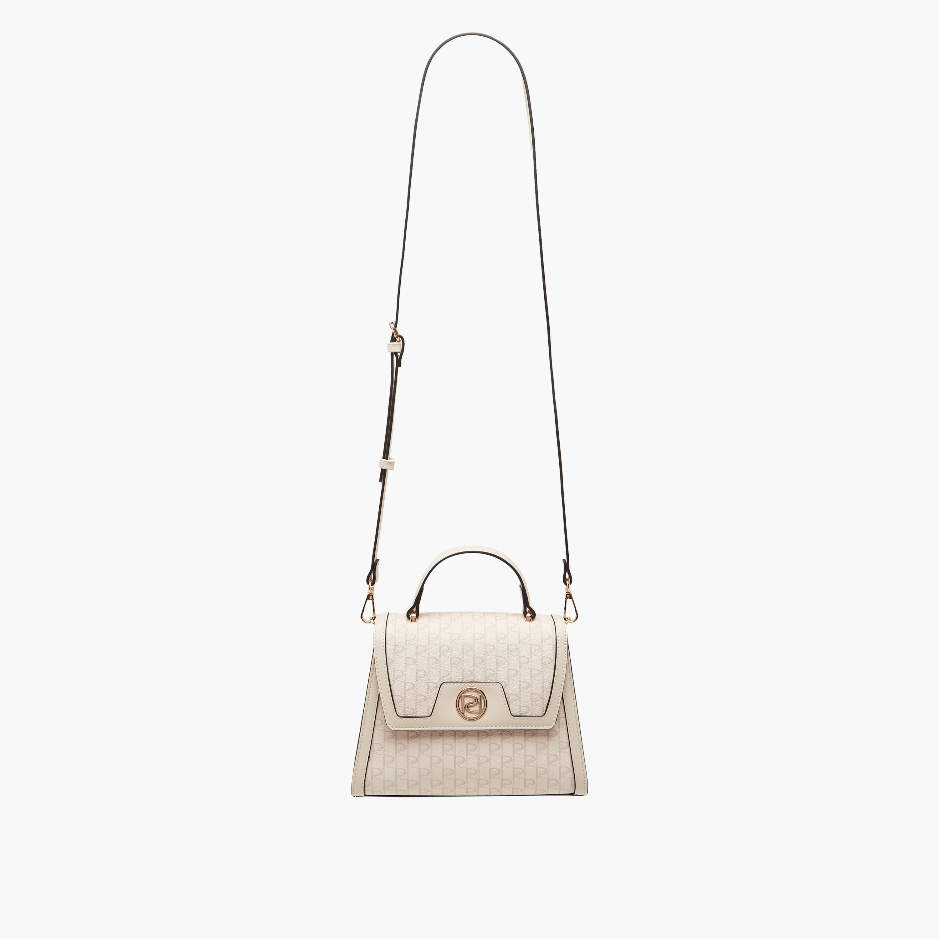 Paprika Monogram Print Satchel Bag with Detachable Strap and Flap Closure-women-bagsandwallets-handbags-image-2