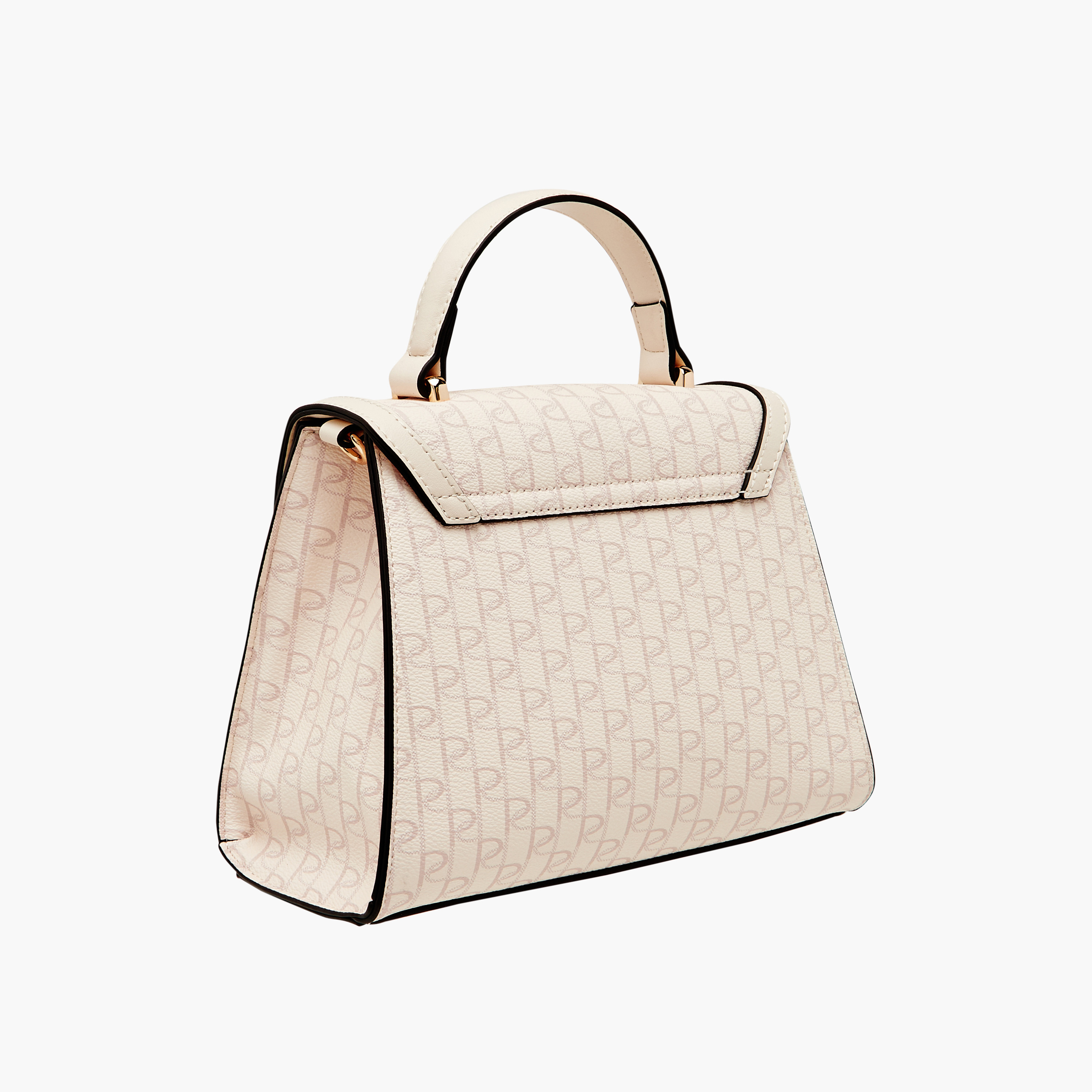Paprika Monogram Print Satchel Bag with Detachable Strap and Flap Closure-women-bagsandwallets-handbags-image-3