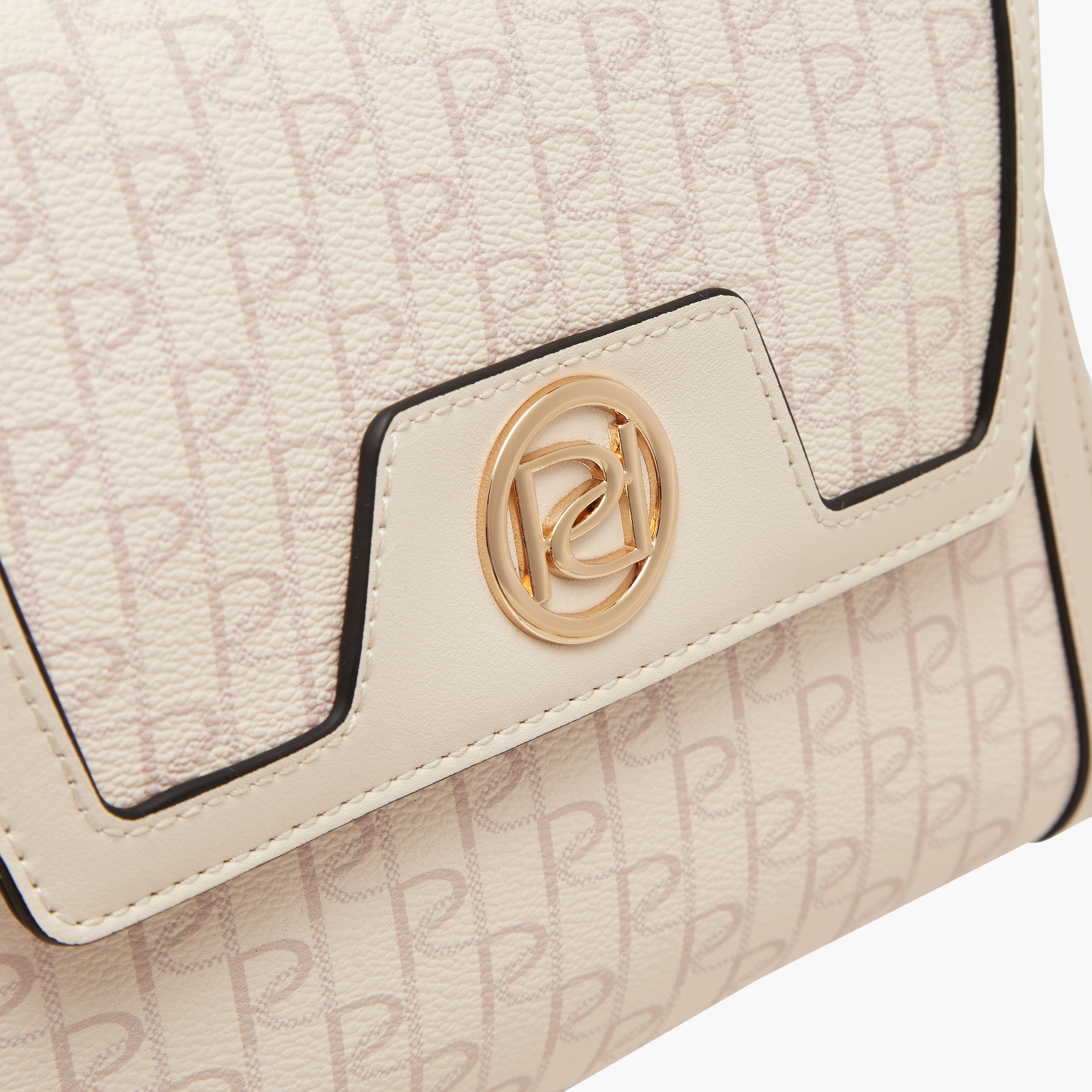 Paprika Monogram Print Satchel Bag with Detachable Strap and Flap Closure-women-bagsandwallets-handbags-image-4