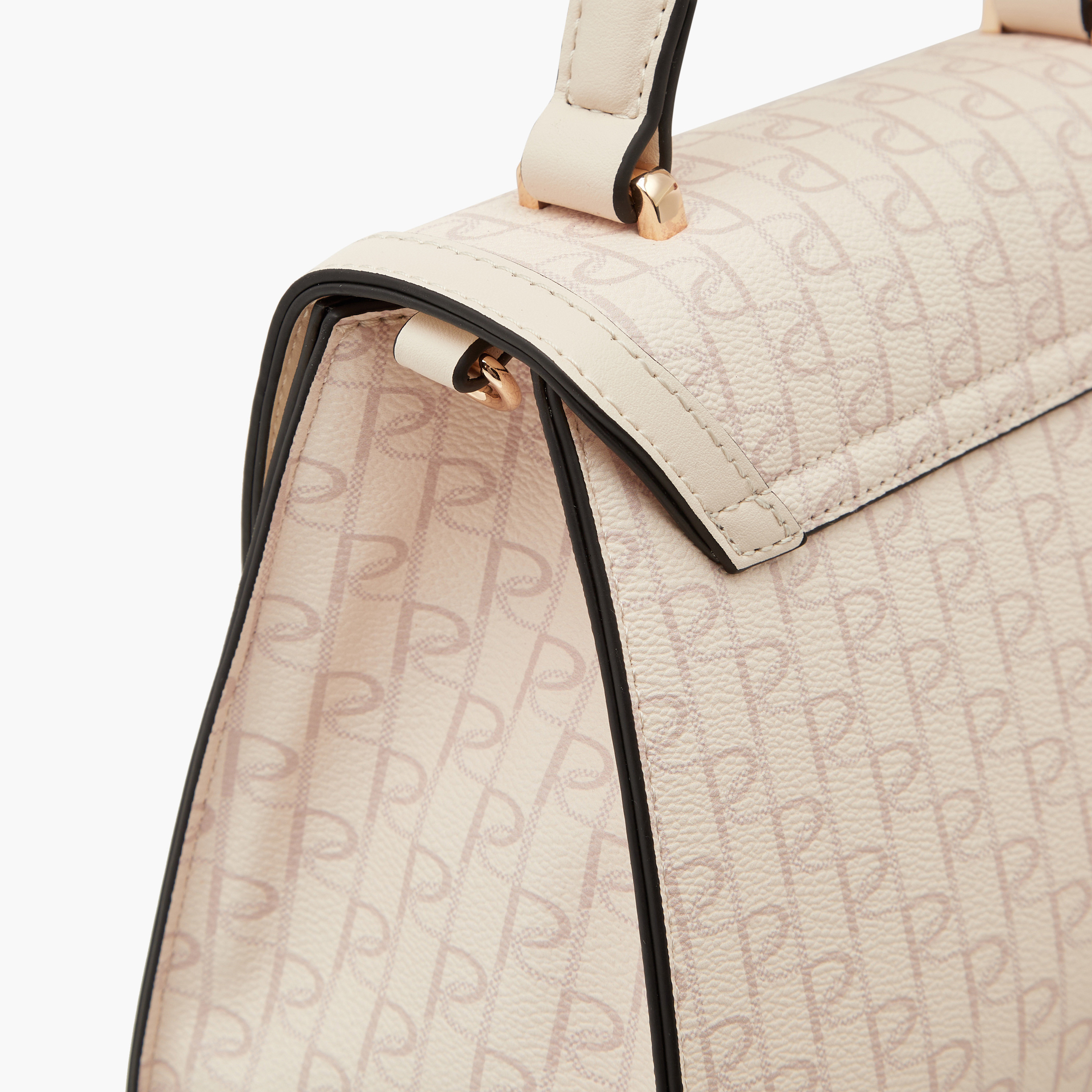 Paprika Monogram Print Satchel Bag with Detachable Strap and Flap Closure-women-bagsandwallets-handbags-image-5