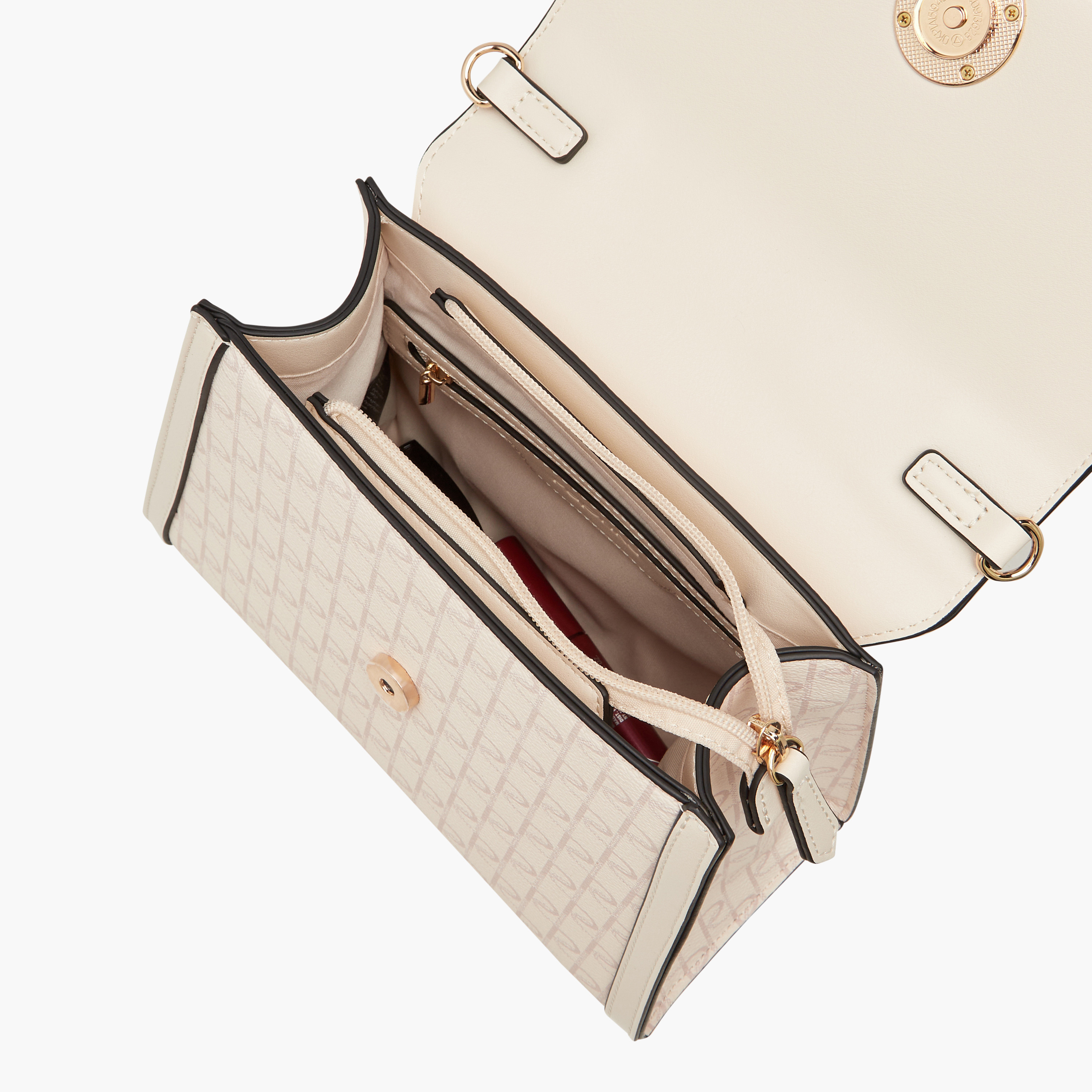 Paprika Monogram Print Satchel Bag with Detachable Strap and Flap Closure-women-bagsandwallets-handbags-image-7
