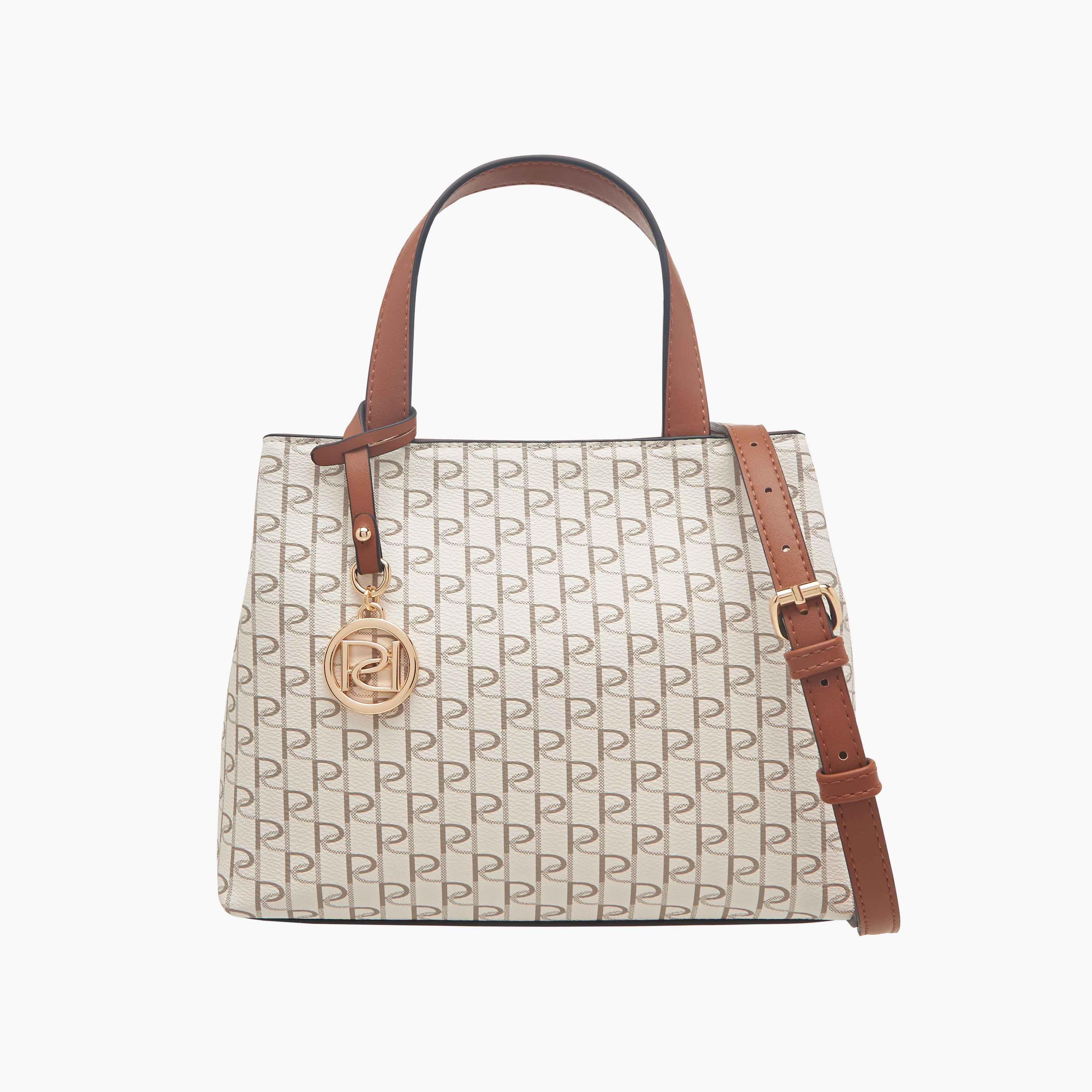 Paprika Monogram Print Tote Bag with Double Handle and Zip Closure-women-bagsandwallets-handbags-image-1