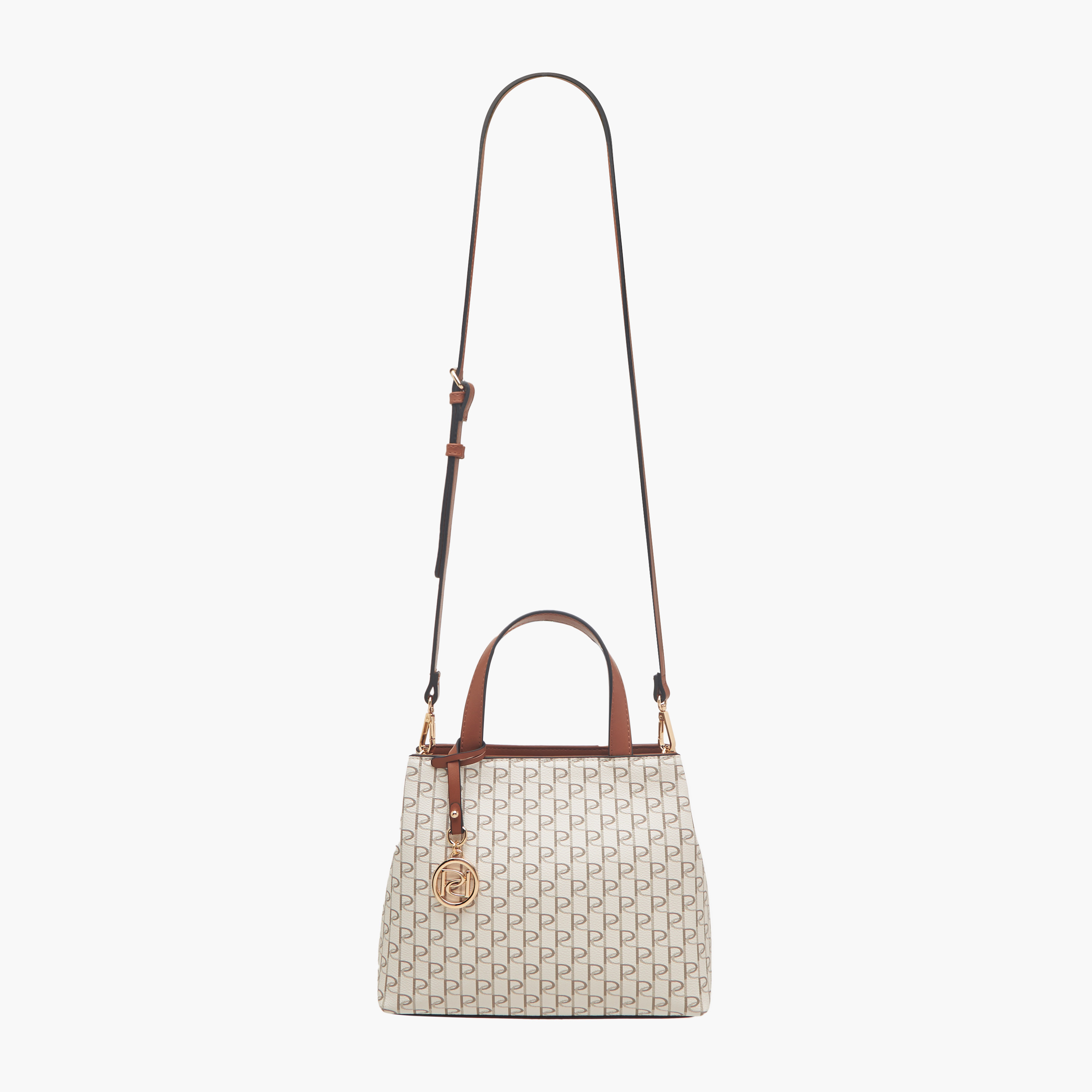 Paprika Monogram Print Tote Bag with Double Handle and Zip Closure-women-bagsandwallets-handbags-image-2