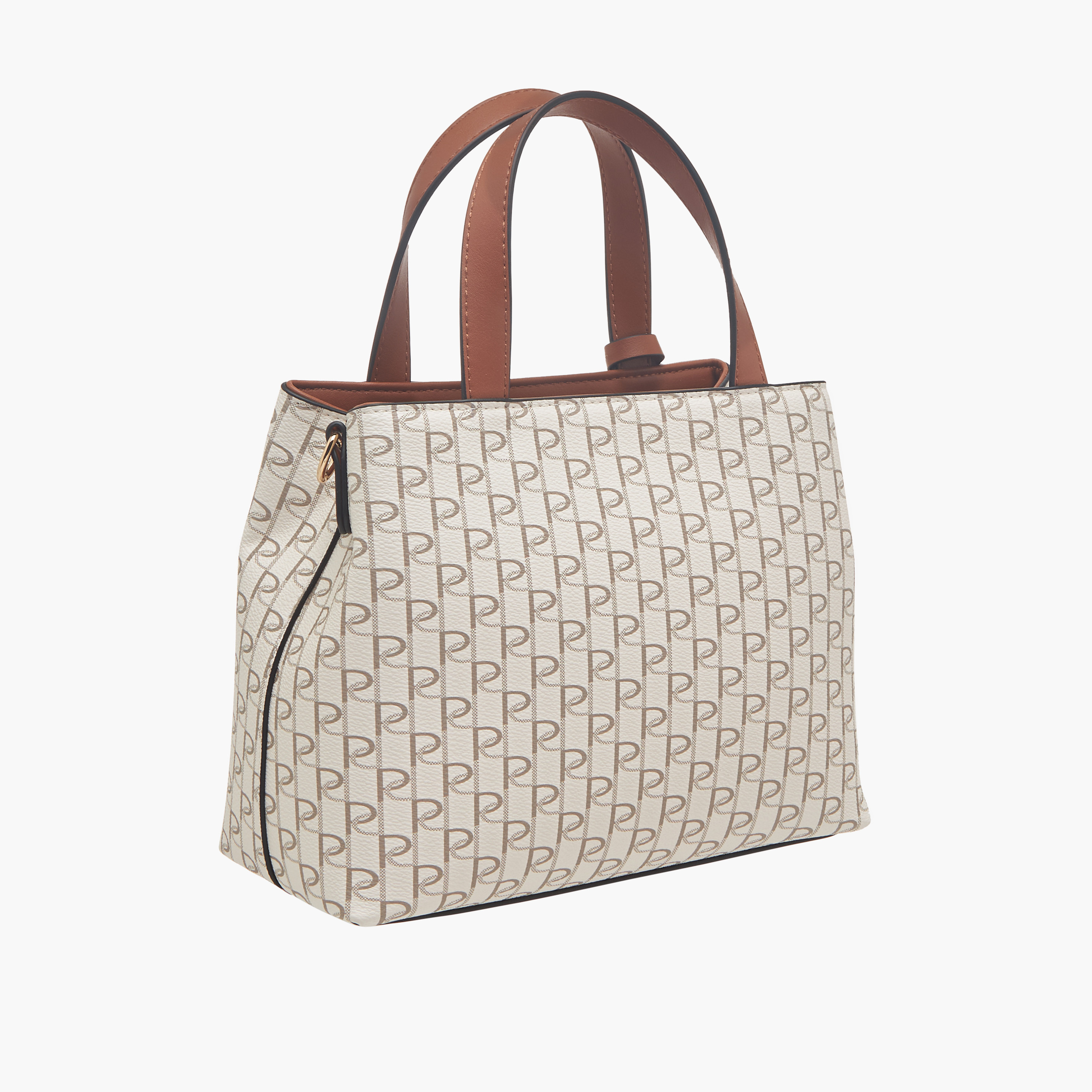 Paprika Monogram Print Tote Bag with Double Handle and Zip Closure-women-bagsandwallets-handbags-image-3