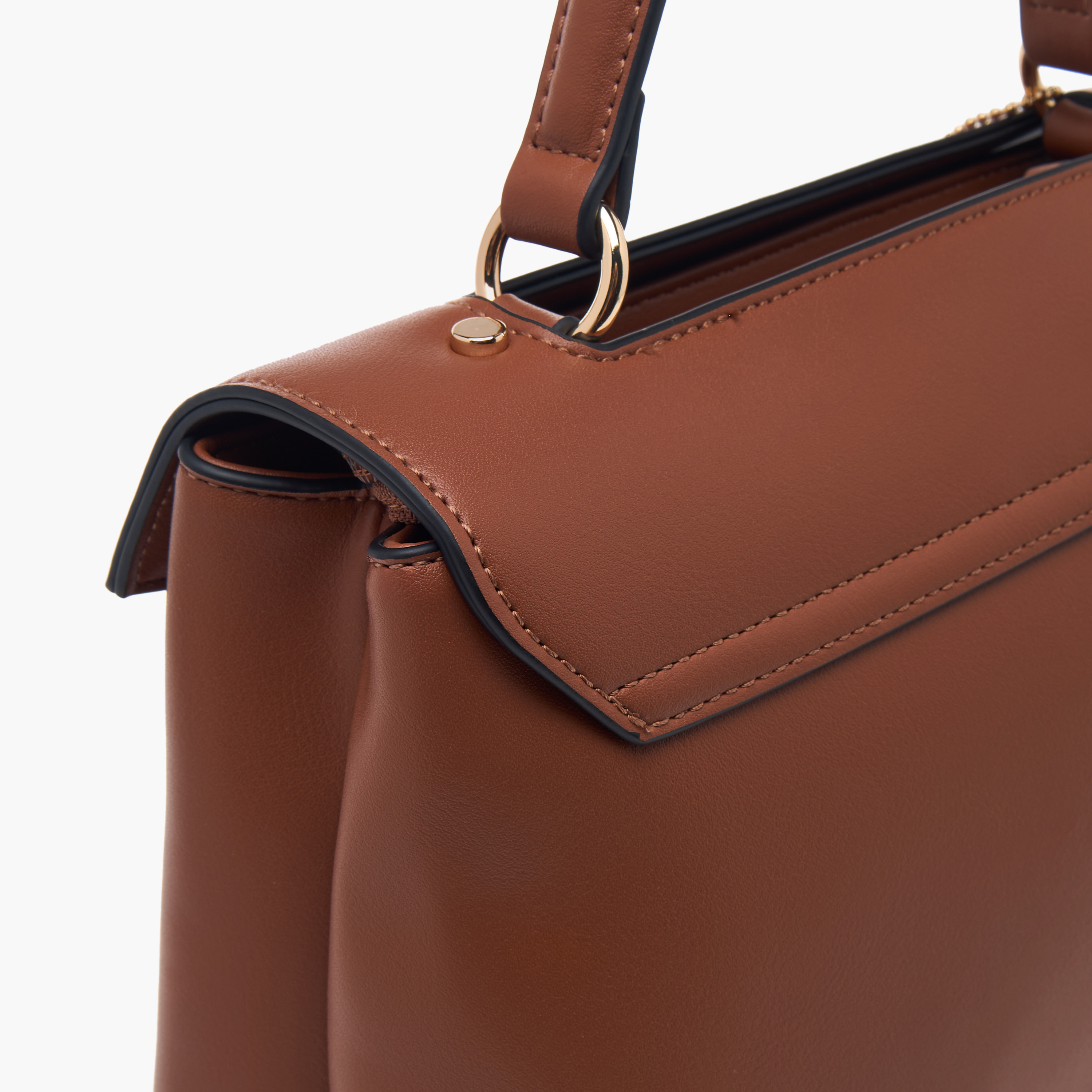 Paprika Monogram Print Satchel Bag with Grab Handle and Flap Closure-women-bagsandwallets-handbags-image-5