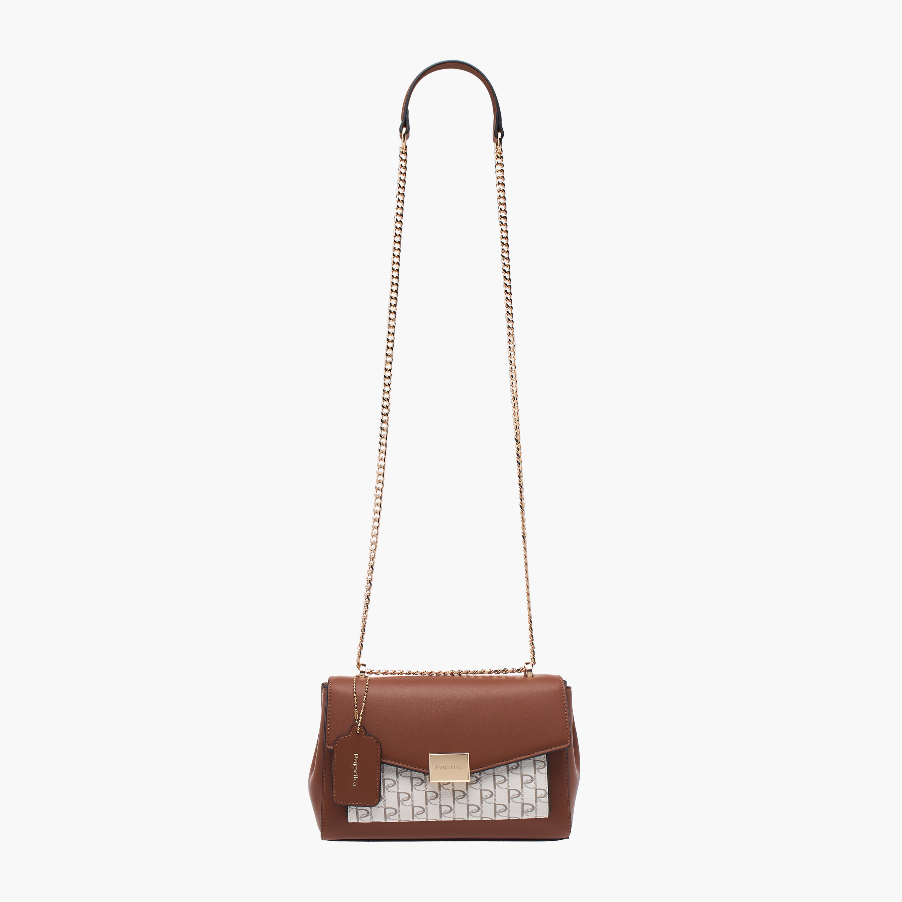 Paprika Monogram Print Crossbody Bag with Chain Strap and Flap Closure-women-bagsandwallets-handbags-image-2