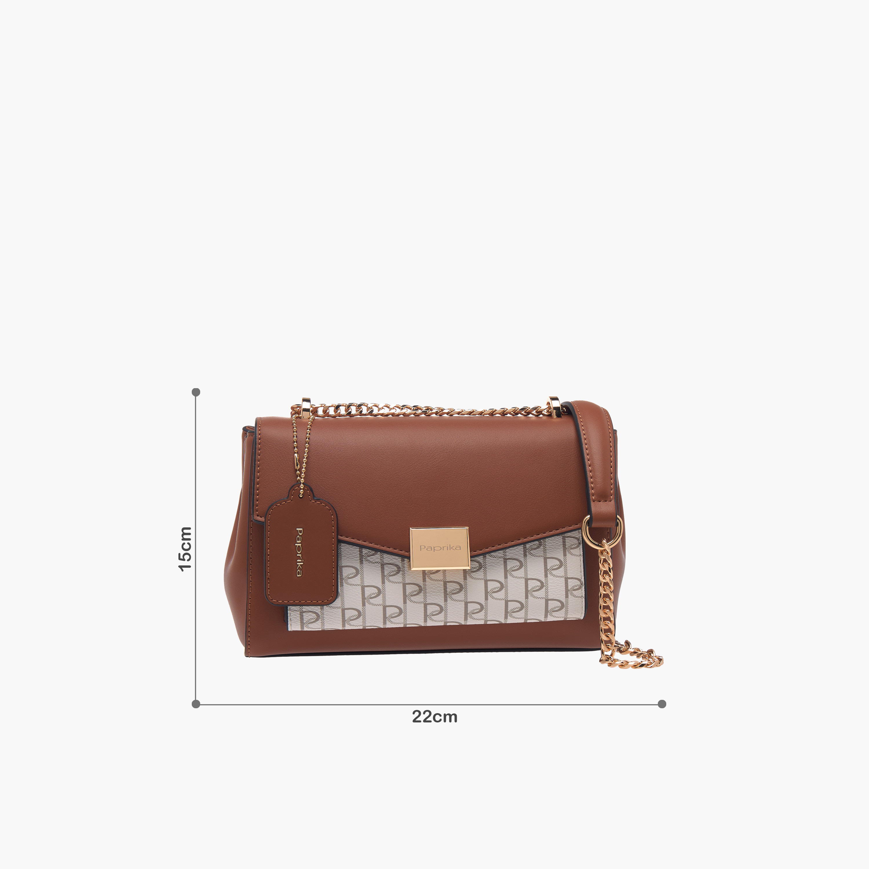Paprika Monogram Print Crossbody Bag with Chain Strap and Flap Closure-women-bagsandwallets-handbags-image-8