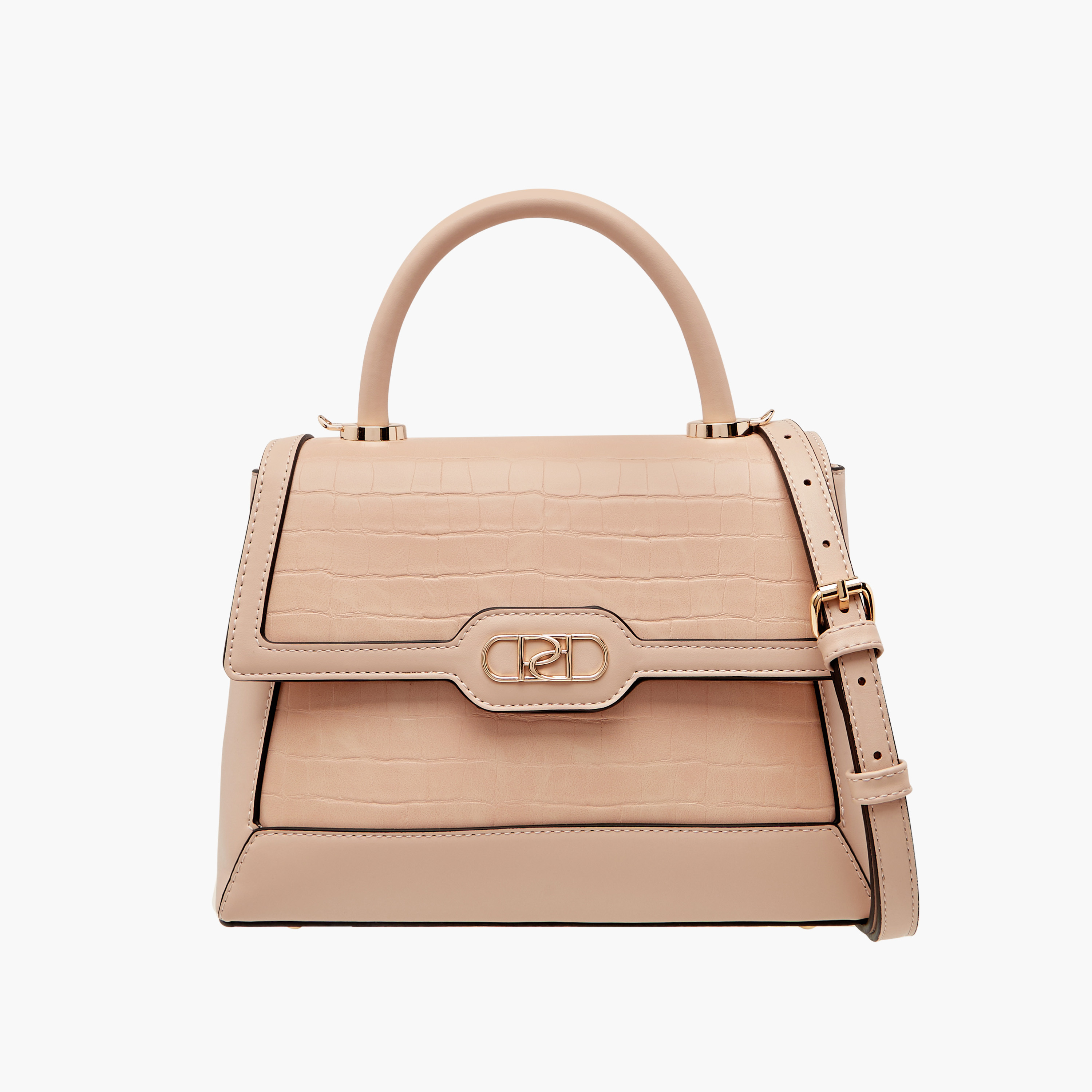 Paprika Textured Satchel Bag with Detachable Strap and Flap Closure-women-bagsandwallets-handbags-image-1