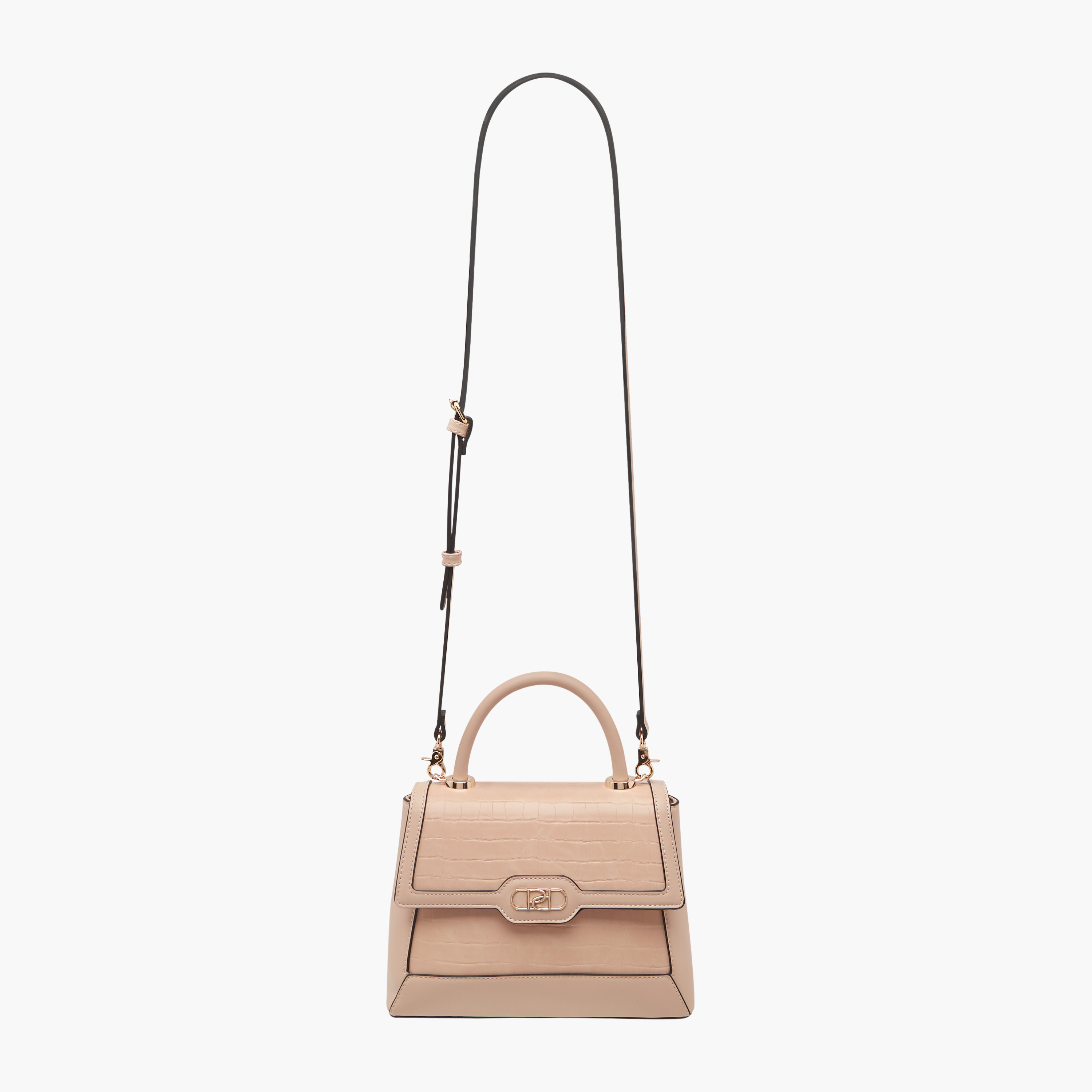 Paprika Textured Satchel Bag with Detachable Strap and Flap Closure-women-bagsandwallets-handbags-image-2