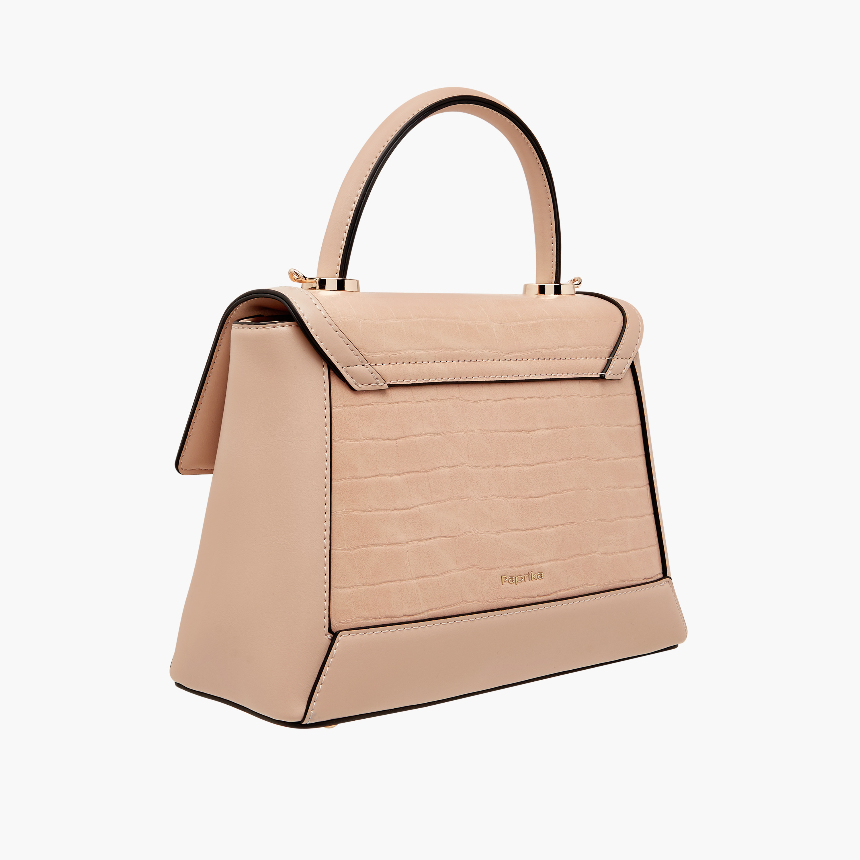Paprika Textured Satchel Bag with Detachable Strap and Flap Closure-women-bagsandwallets-handbags-image-3
