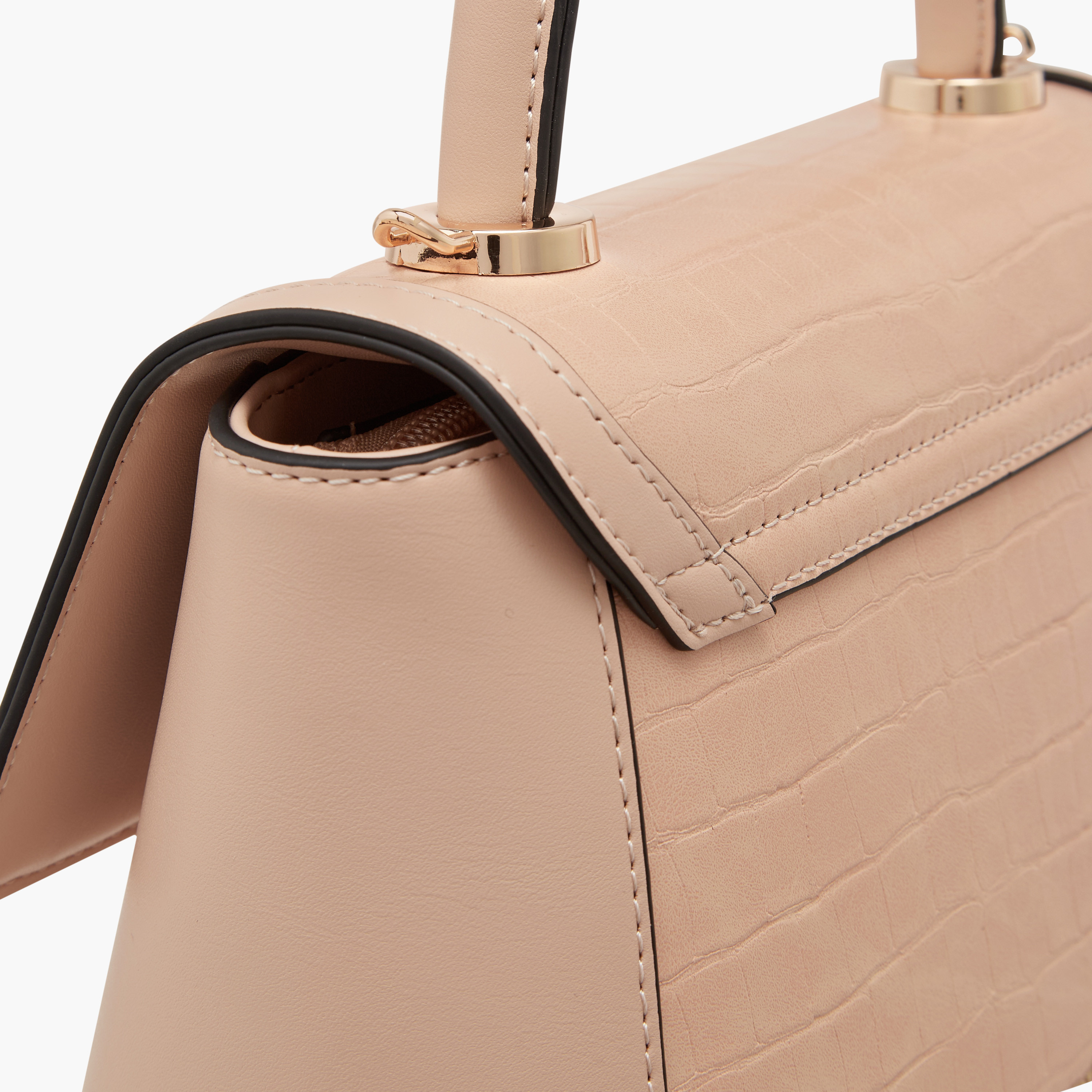 Paprika Textured Satchel Bag with Detachable Strap and Flap Closure-women-bagsandwallets-handbags-image-5