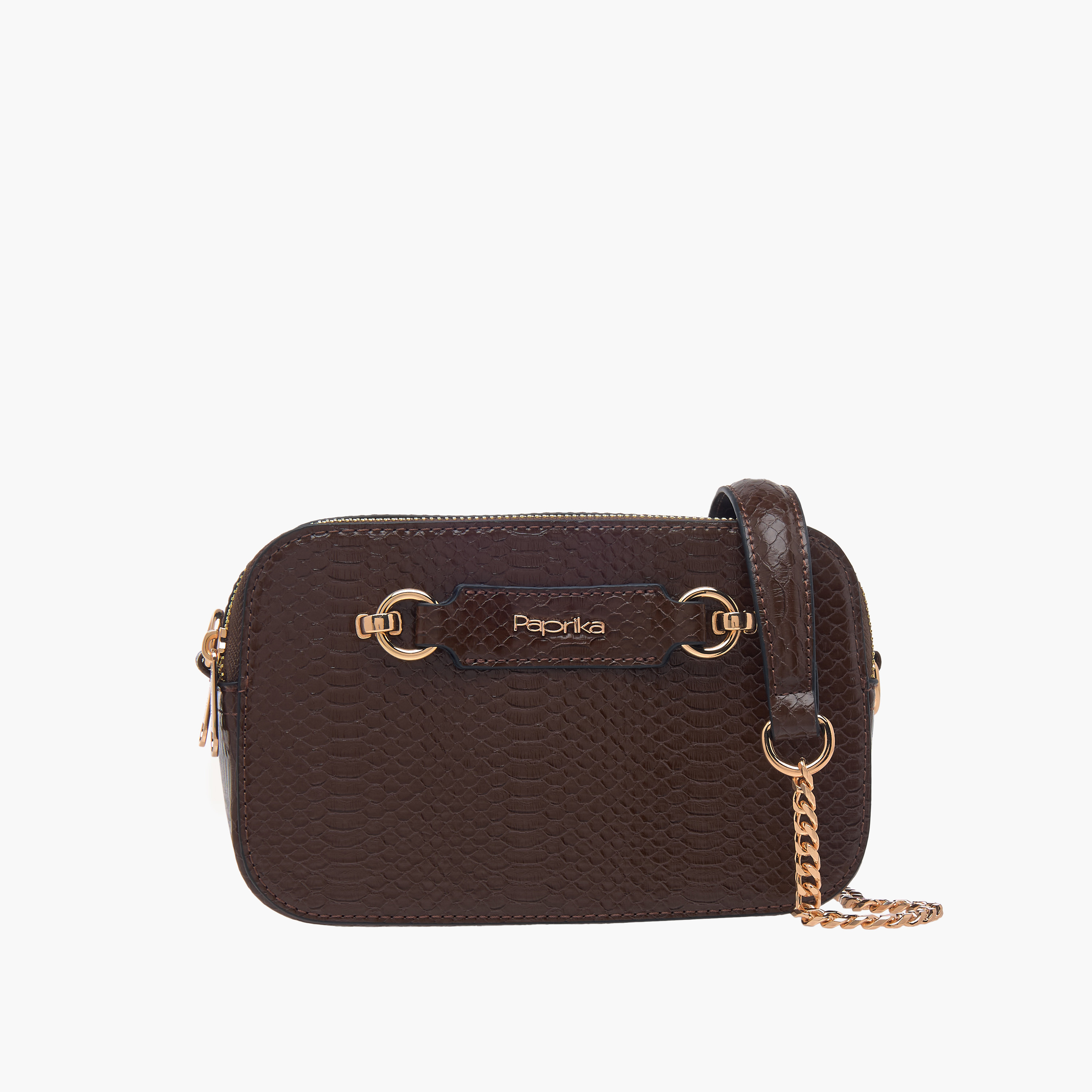 Paprika Textured Crossbody Bag with Chain Strap and Zip Closure-women-bagsandwallets-handbags-image-1