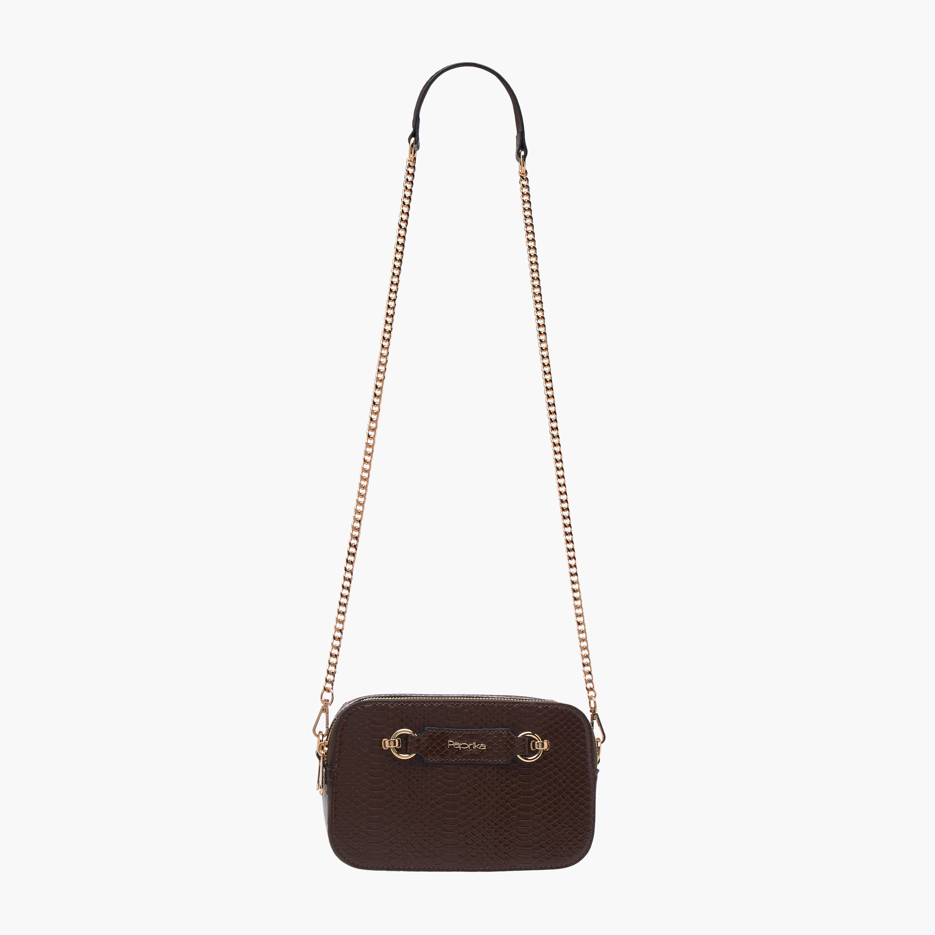 Paprika Textured Crossbody Bag with Chain Strap and Zip Closure-women-bagsandwallets-handbags-image-2