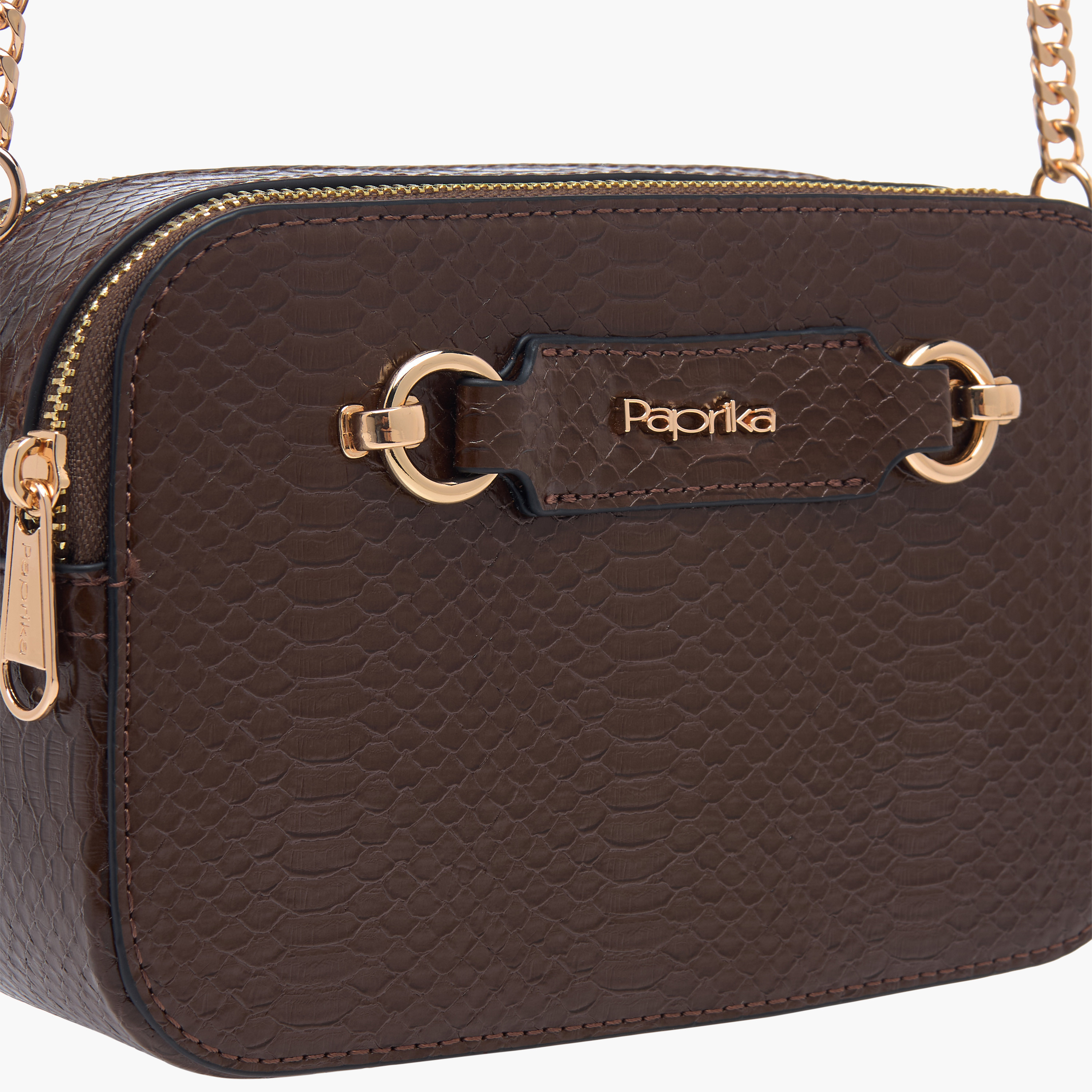 Paprika Textured Crossbody Bag with Chain Strap and Zip Closure-women-bagsandwallets-handbags-image-4