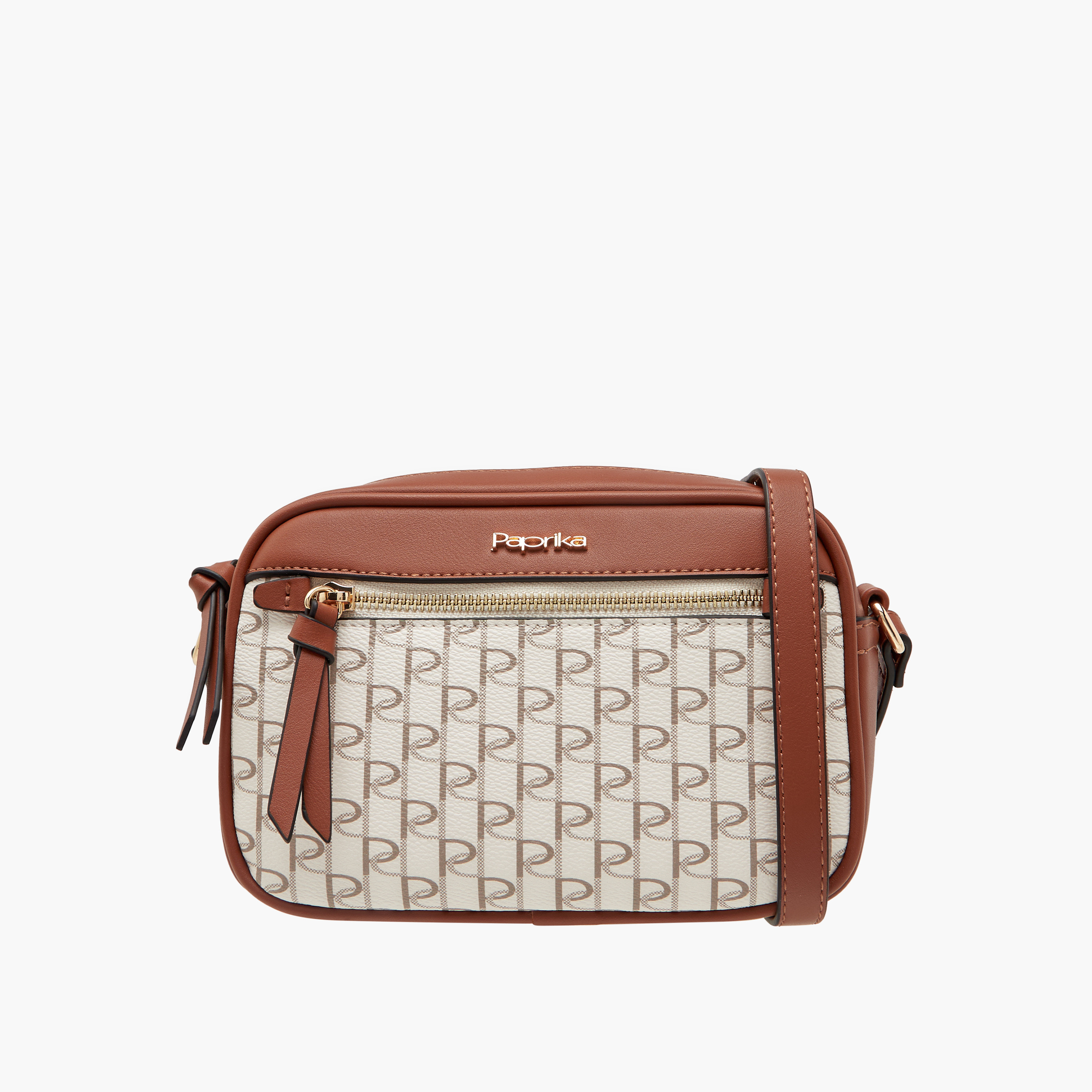 Paprika Monogram Print Crossbody Bag with Adjustable Strap-women-bagsandwallets-handbags-image-1