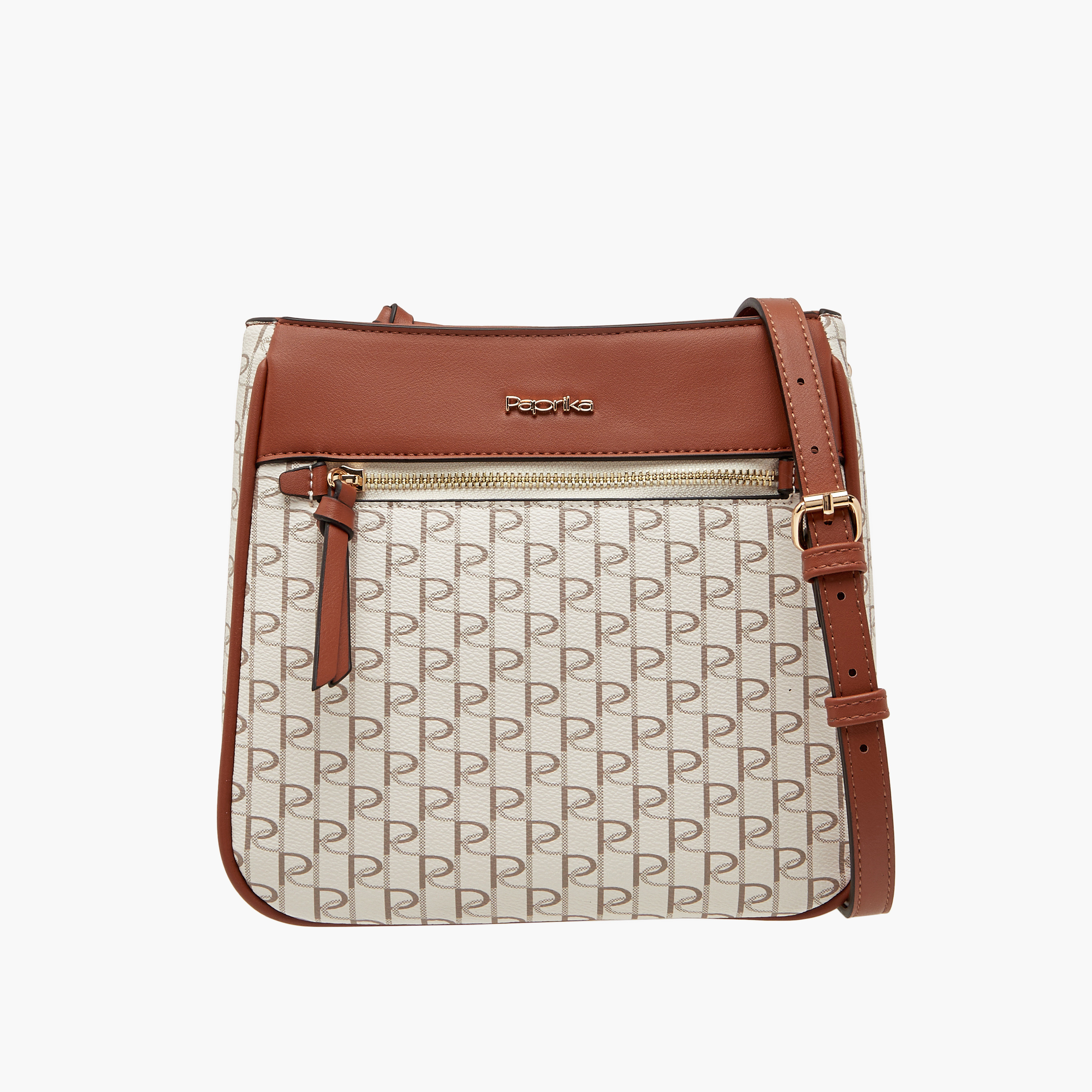 Paprika Monogram Print Crossbody Bag with Adjustable Strap-women-bagsandwallets-handbags-image-1