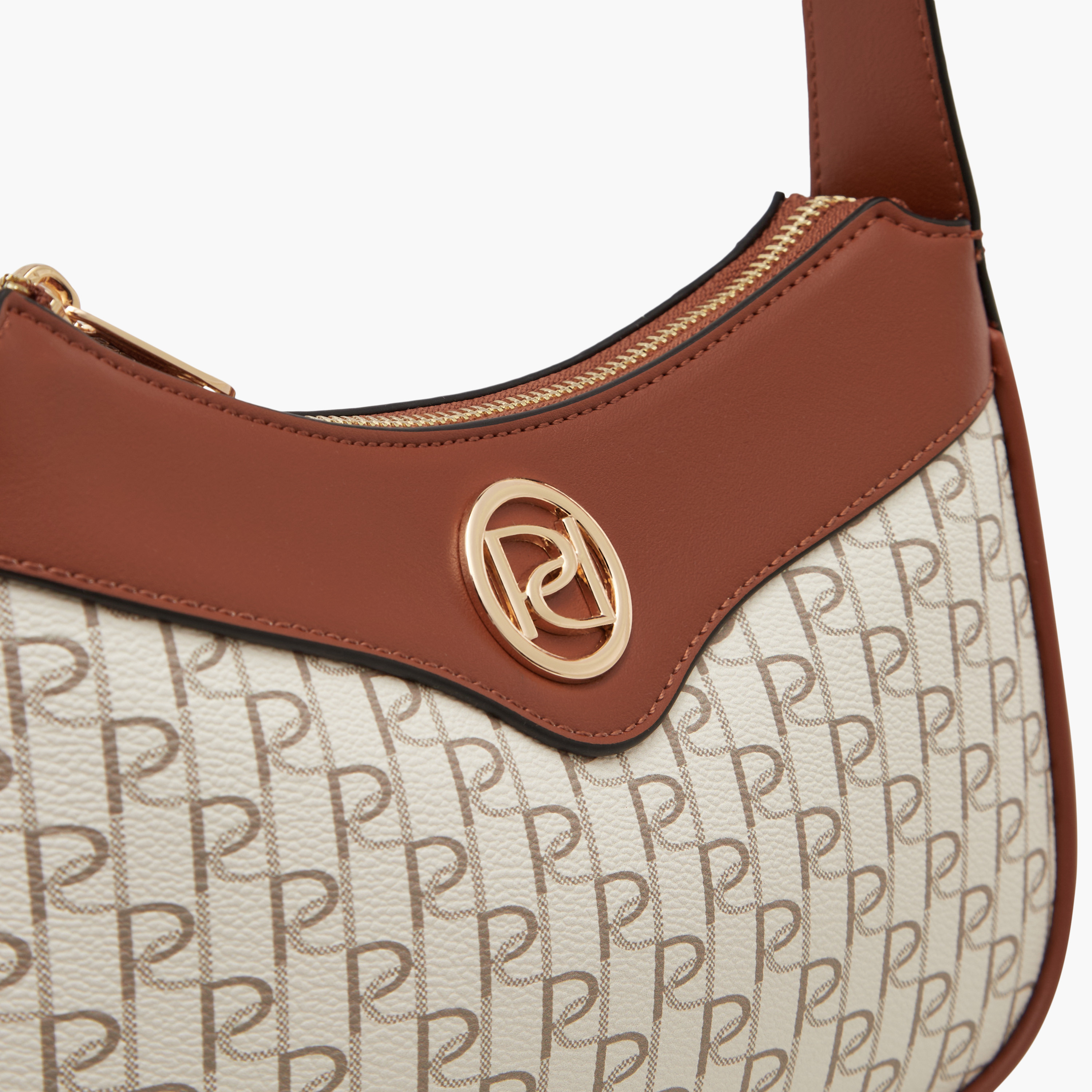 Paprika Monogram Print Shoulder Bag with Zip Closure-women-bagsandwallets-handbags-image-4