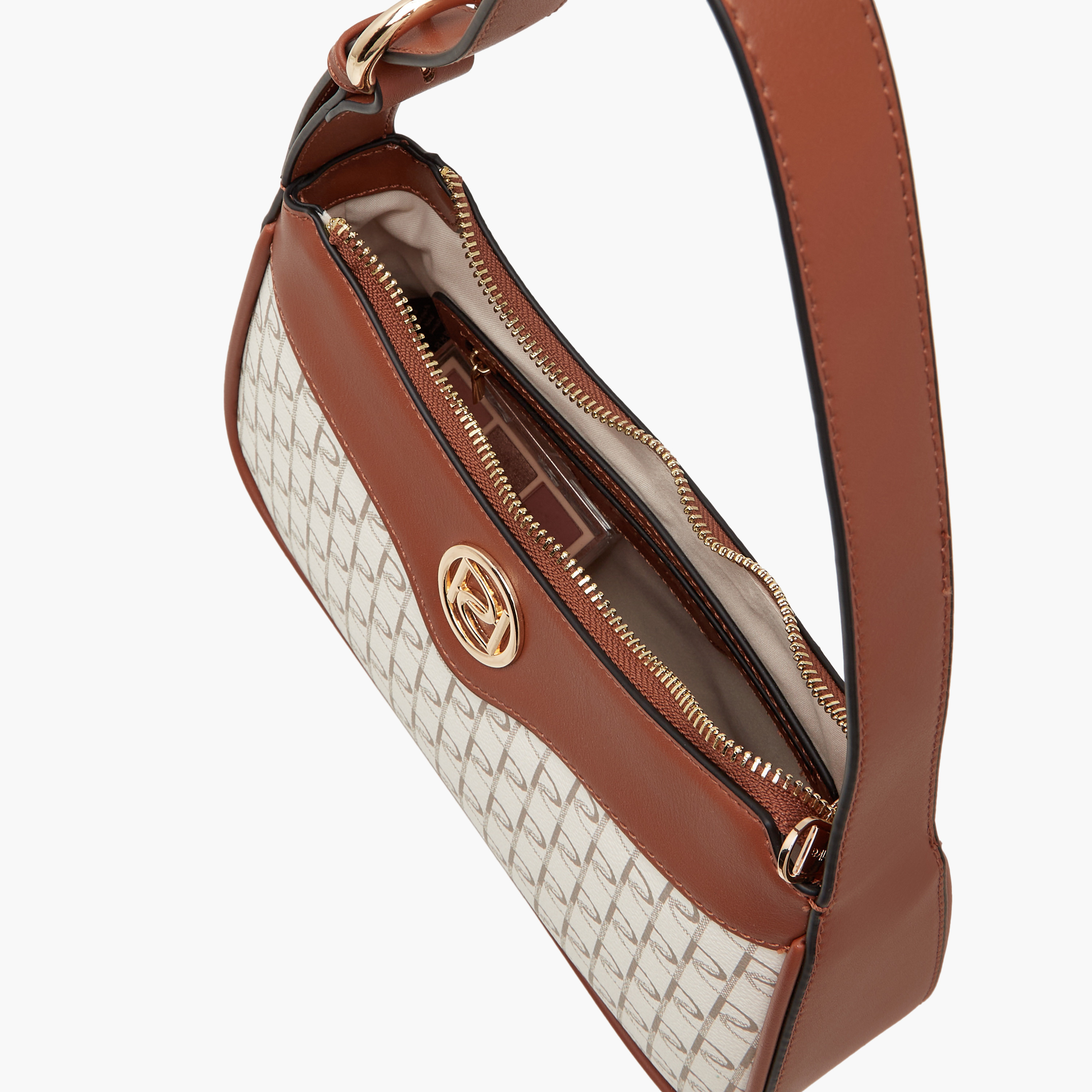 Paprika Monogram Print Shoulder Bag with Zip Closure-women-bagsandwallets-handbags-image-7