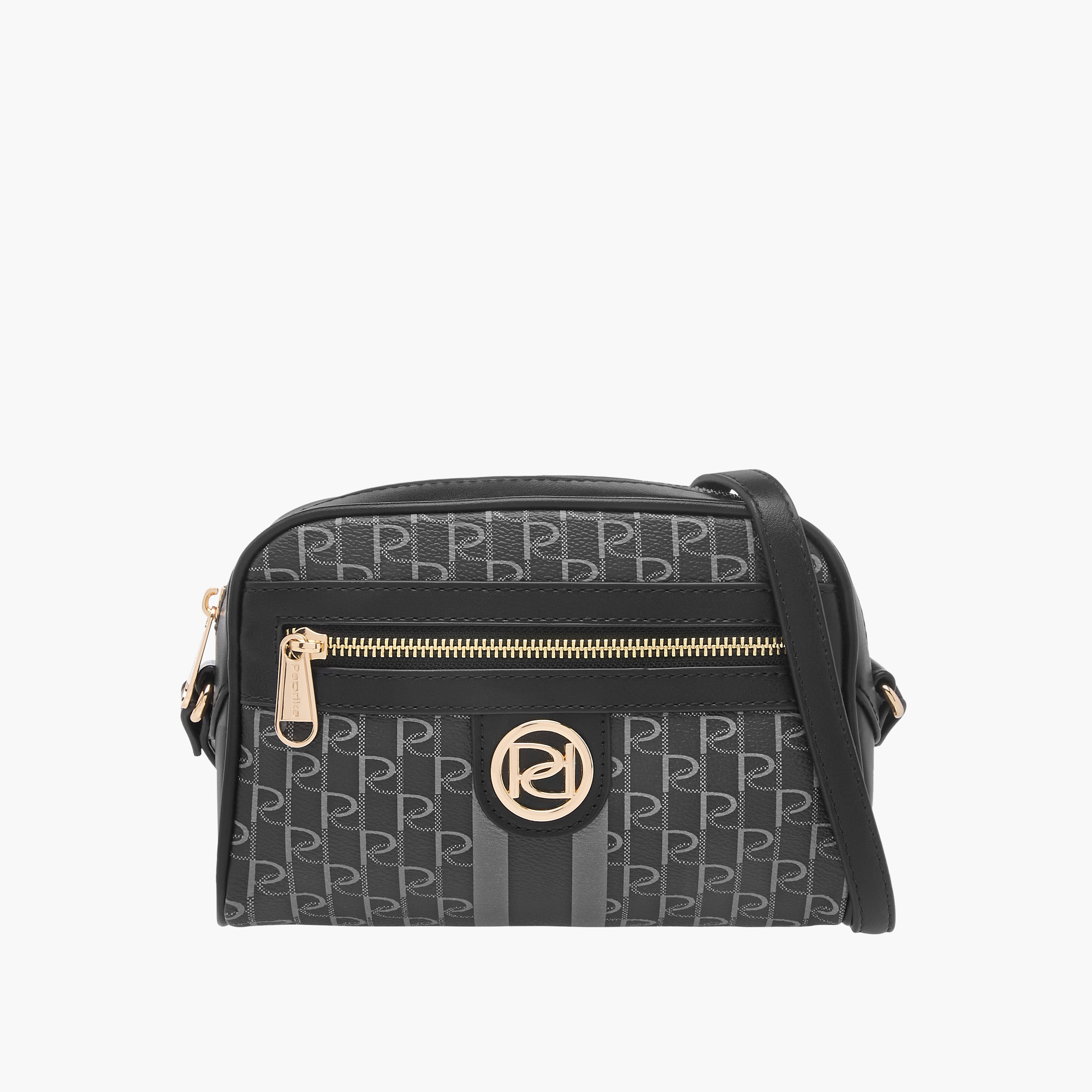 Paprika Monogram Print Crossbody Bag with Adjustable Strap and Zip Closure-women-bagsandwallets-handbags-image-1
