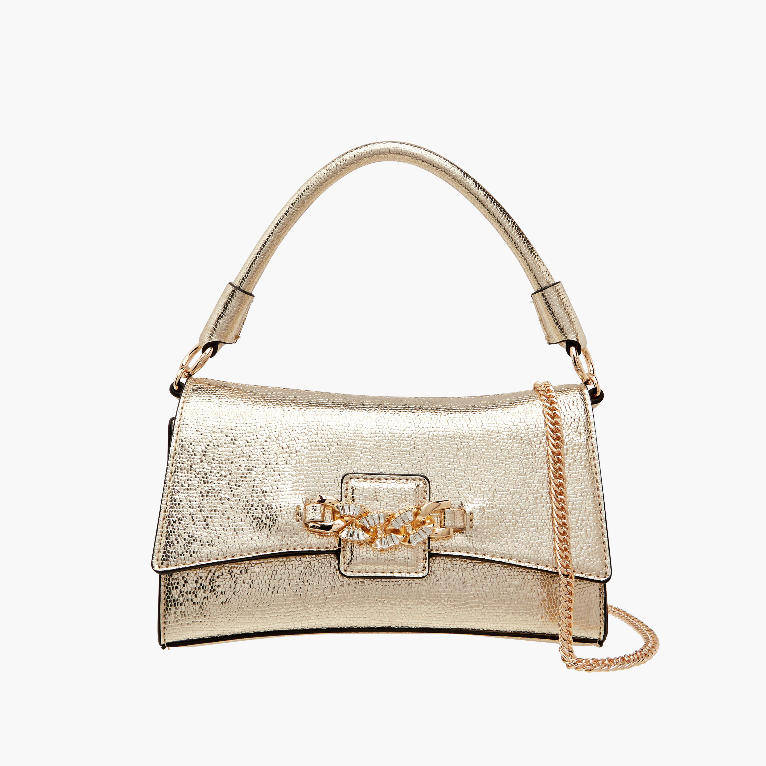Paprika Embellished Satchel Bag with Chain Strap and Magnetic Button Closure-women-bagsandwallets-handbags-image-1