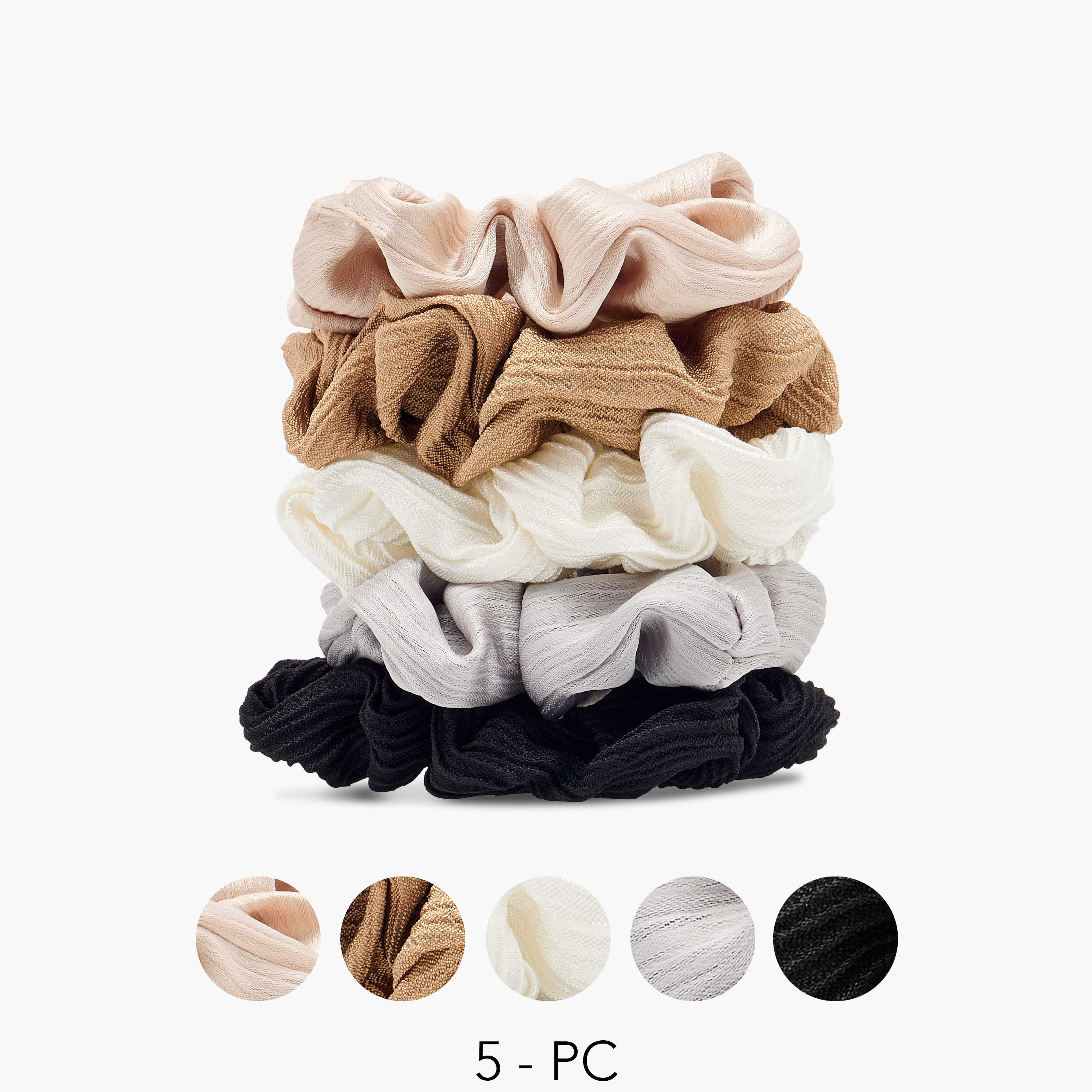 Assorted Textured Hair Scrunchie - Set of 5-women-hairaccessories-scrunchies-image-1