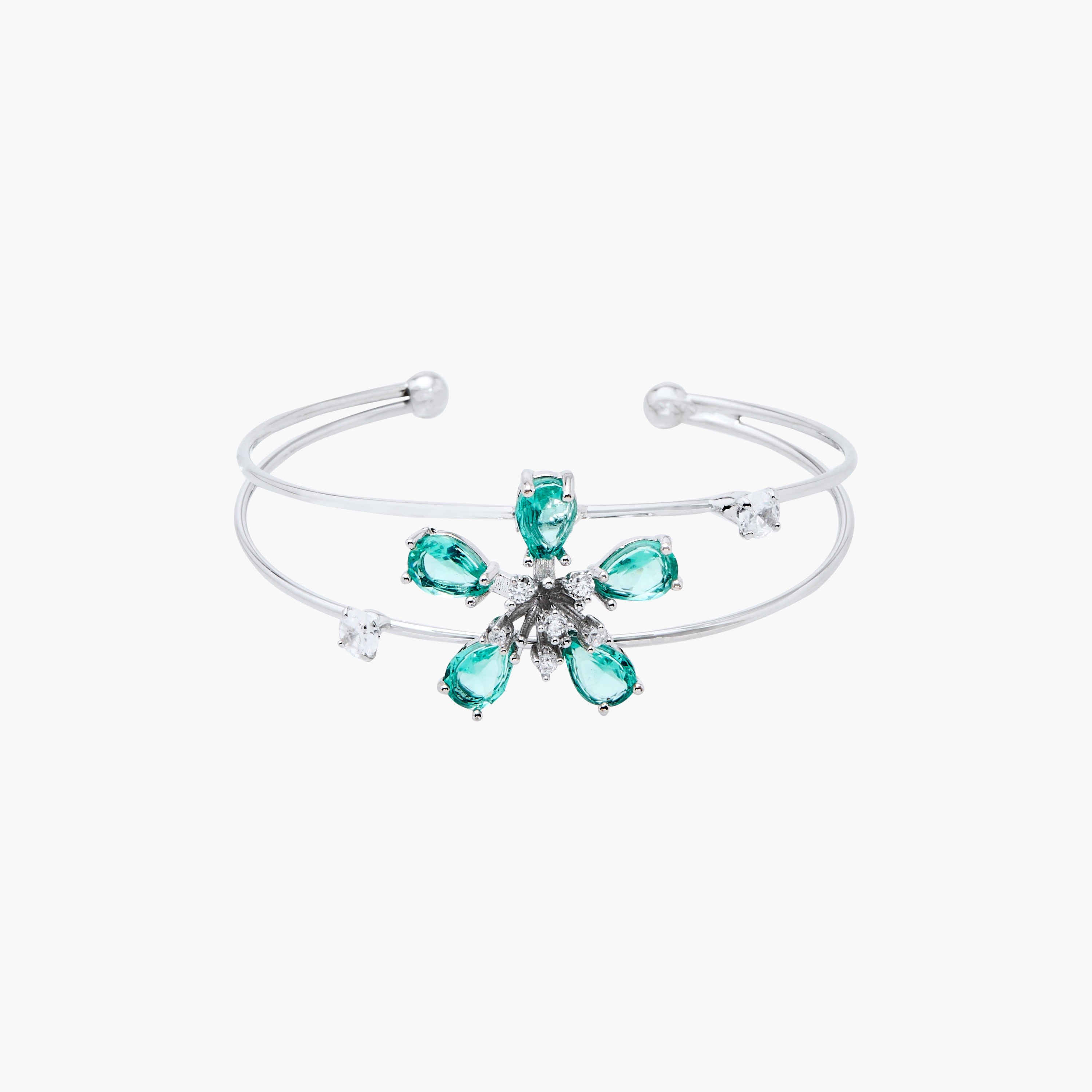 Charmz Cubic Zirconia Flower Embellished Cuff Bracelet-girls-accessories-jewellery-image-1