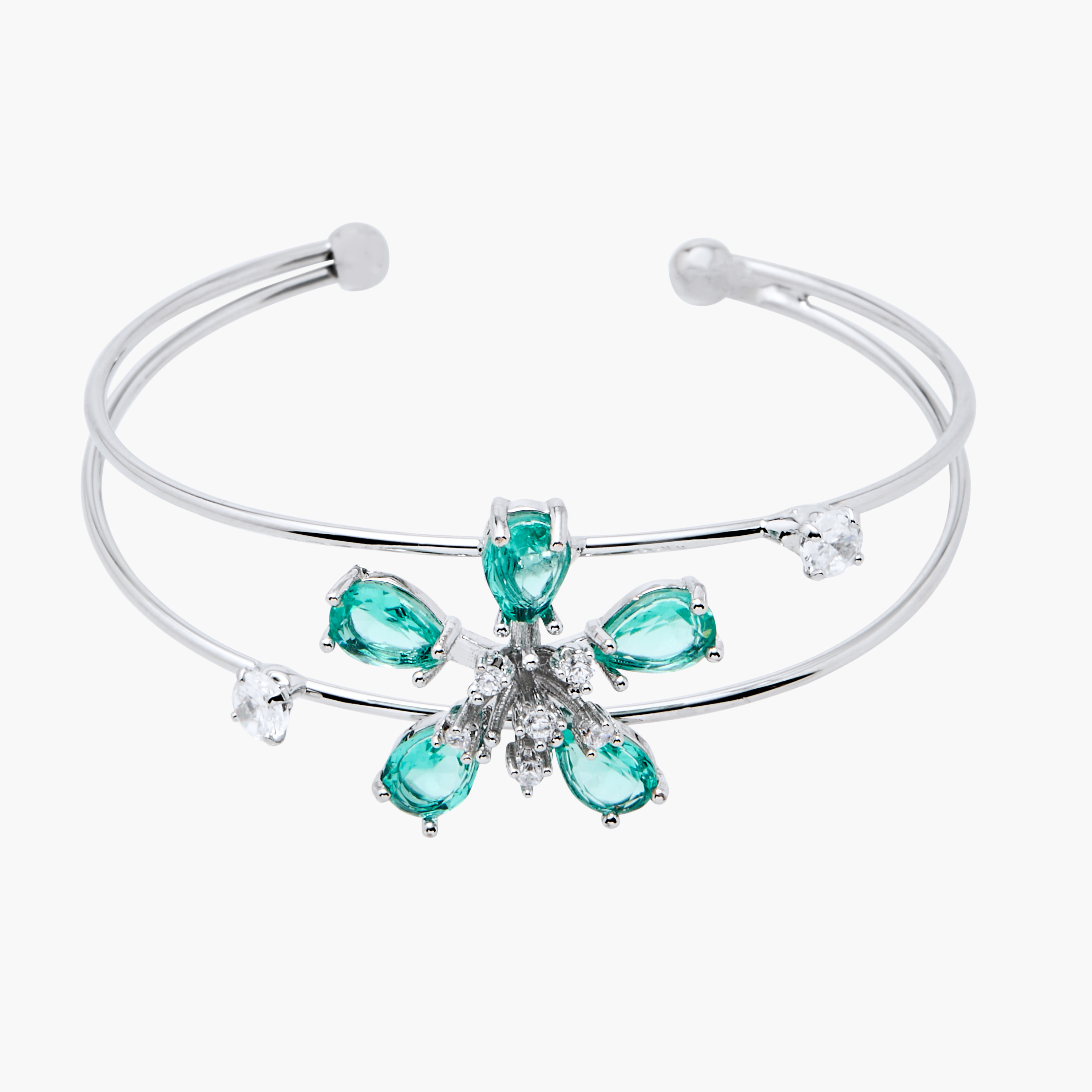 Charmz Cubic Zirconia Flower Embellished Cuff Bracelet-girls-accessories-jewellery-image-2