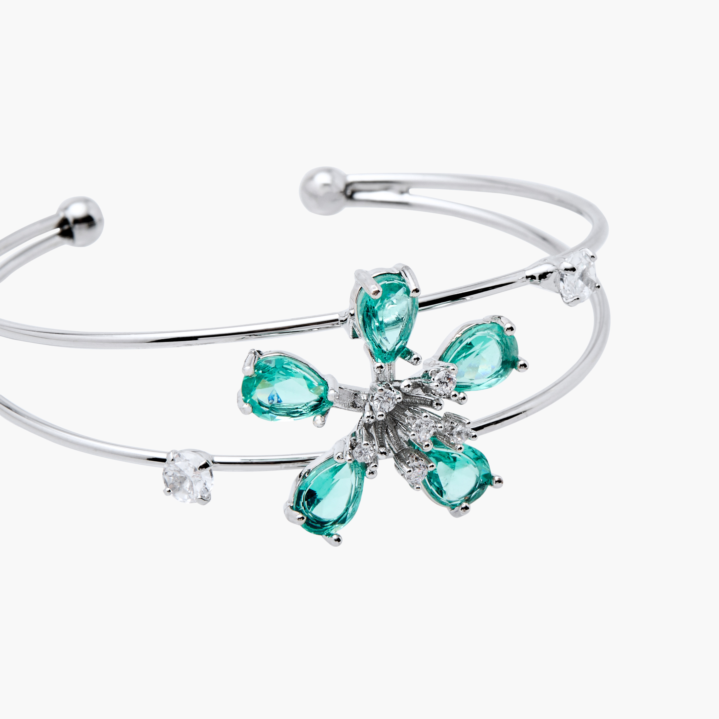 Charmz Cubic Zirconia Flower Embellished Cuff Bracelet-girls-accessories-jewellery-image-3