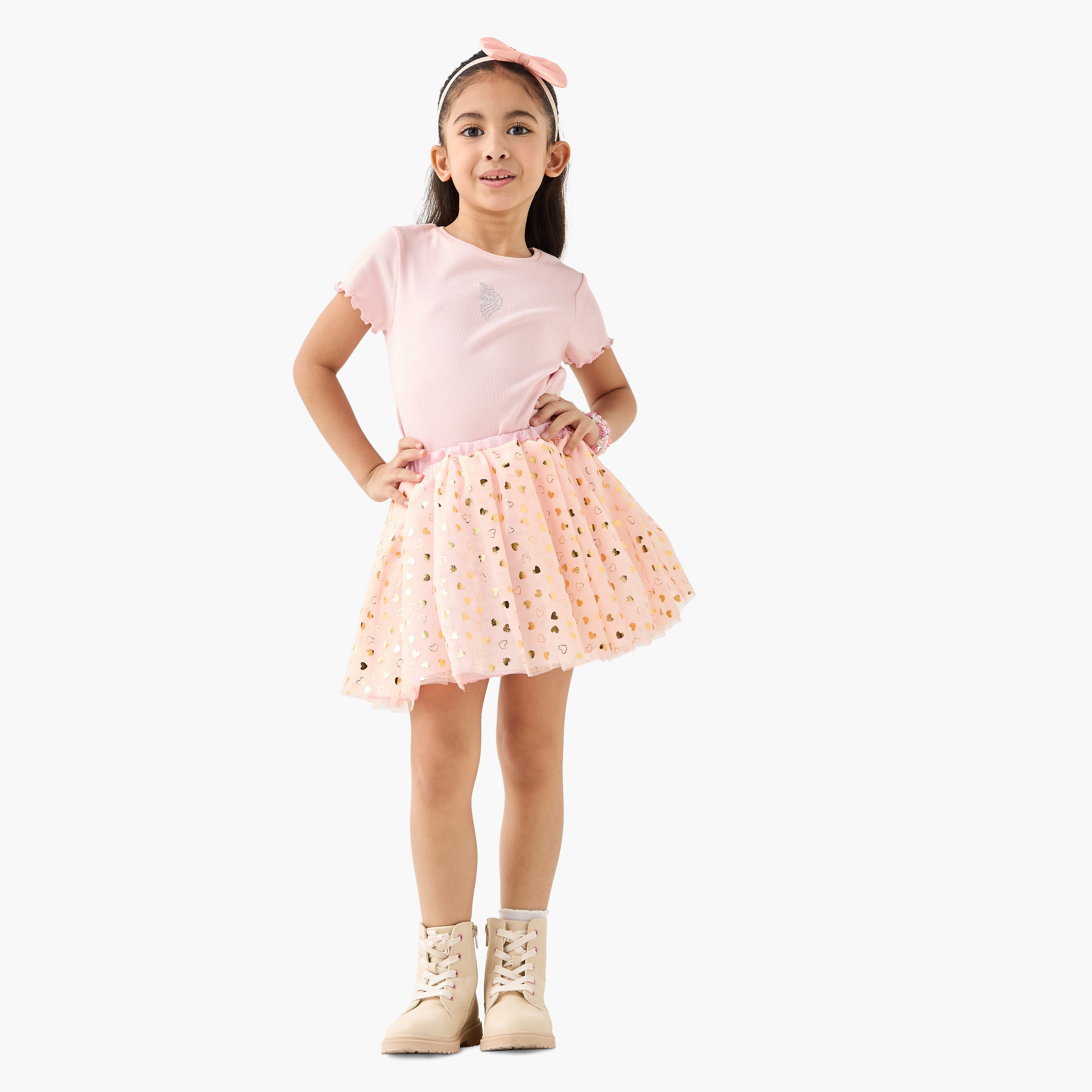 Charmz Heart Print Skirt and Bow Accent Hairband Costume Set-girls-clothing-costumes-image-1