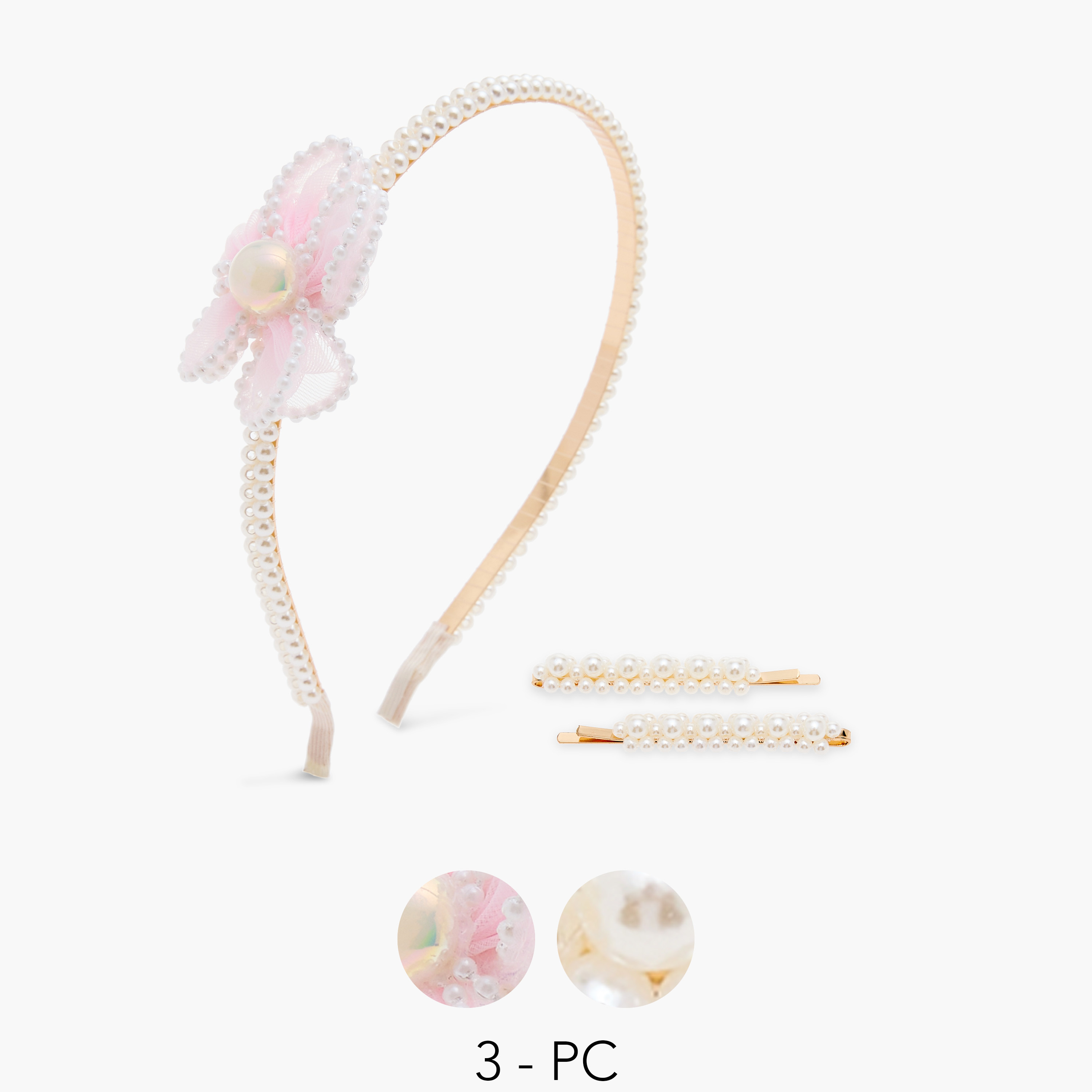 Charmz Pearl Embellished 3-Piece Hairpin and Hairband Set-girls-accessories-hairaccessories-image-1