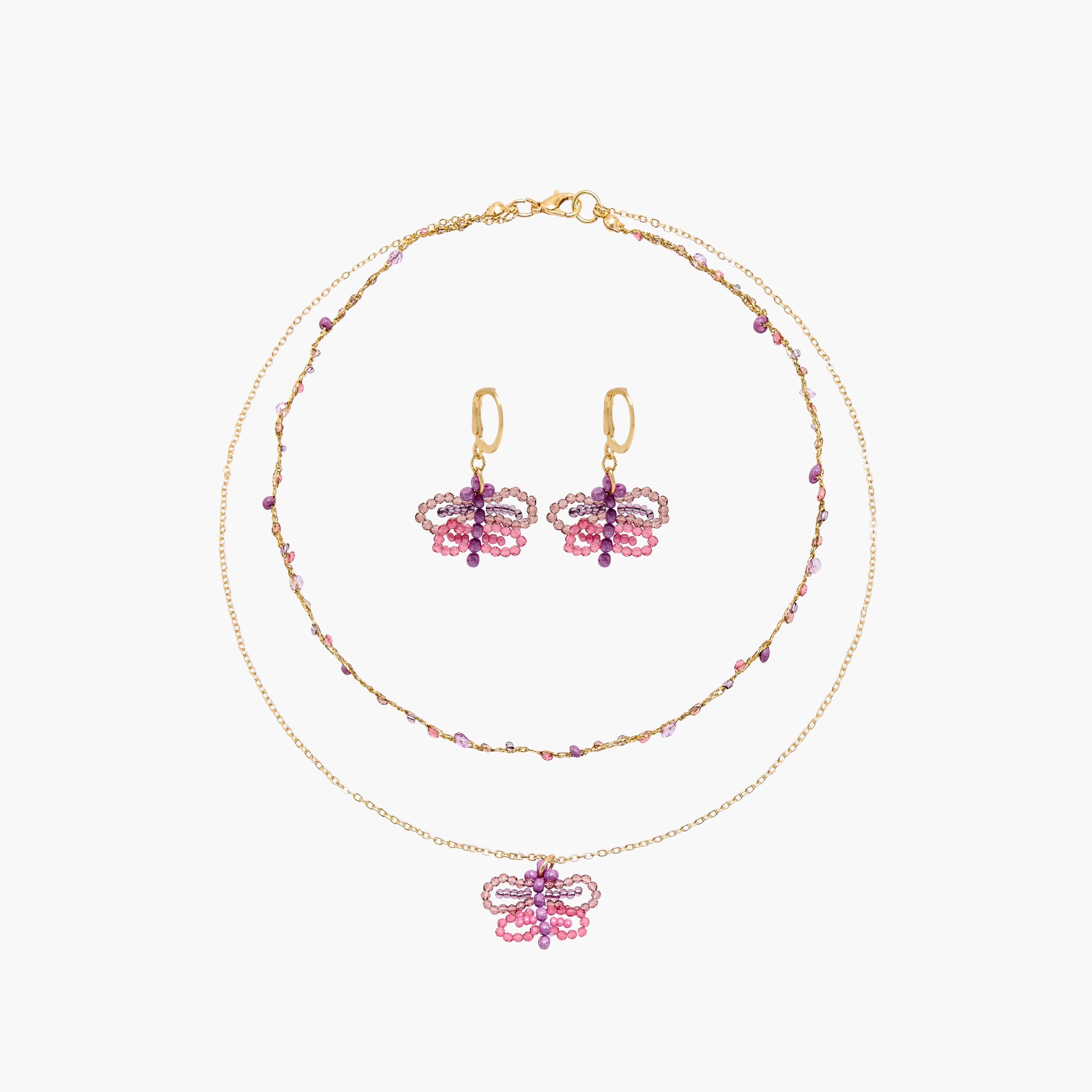 Charmz Beaded Butterfly Pendant Necklace and Earrings Set-girls-accessories-jewellery-image-1