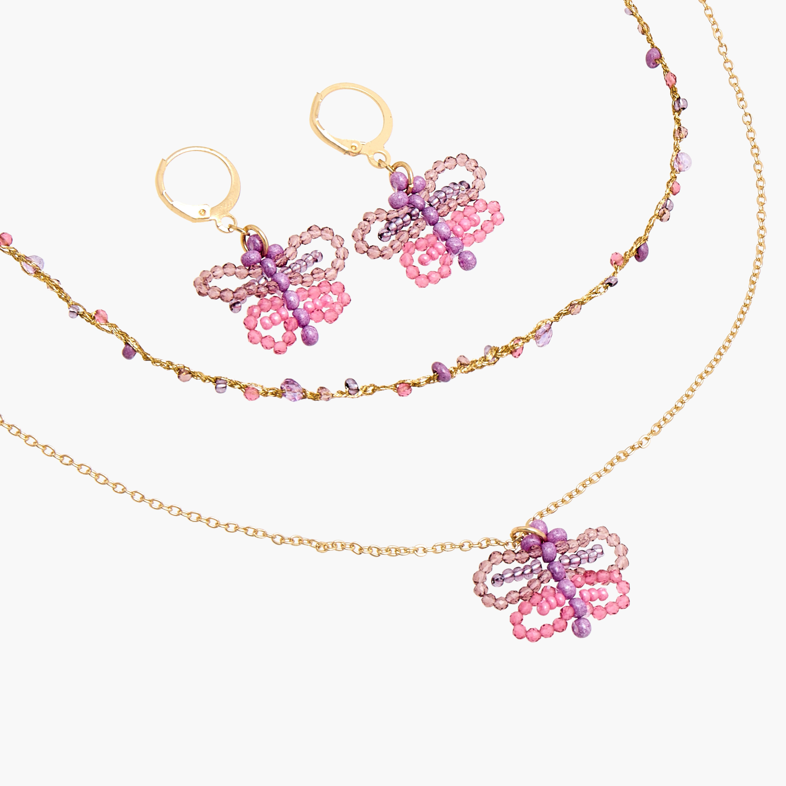 Charmz Beaded Butterfly Pendant Necklace and Earrings Set-girls-accessories-jewellery-image-3