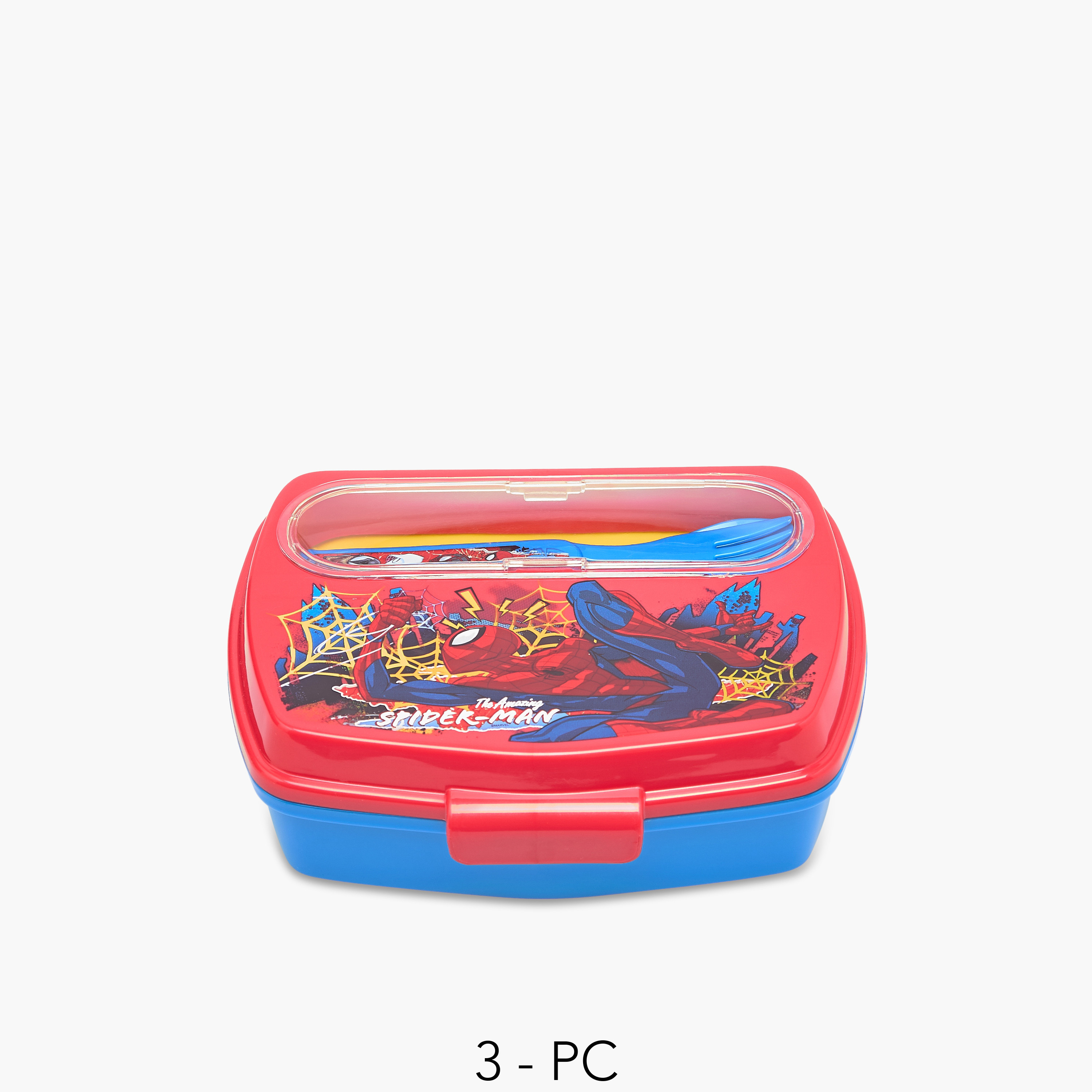 Spider-Man Print Lunch Box with Cutlery-baby-feeding-mealtimeessentials-image-1