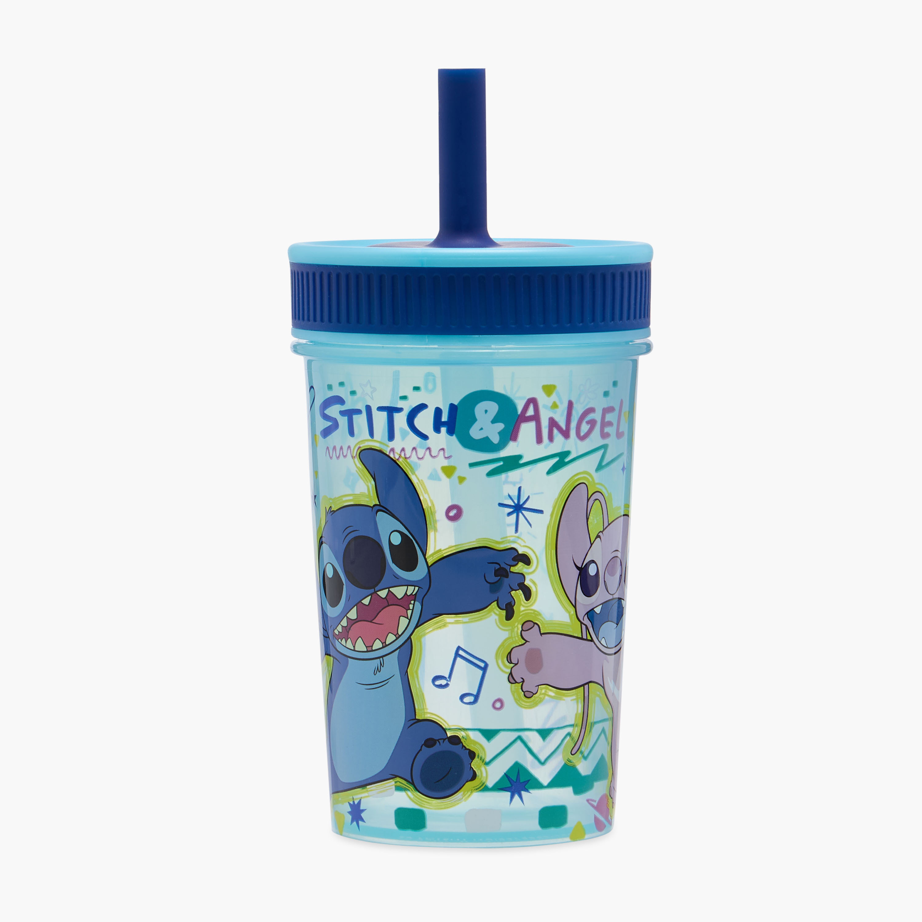 Disney Stitch and Angel Print Tumbler with Silicon Straw - 465 ml-baby-feeding-mealtimeessentials-image-1