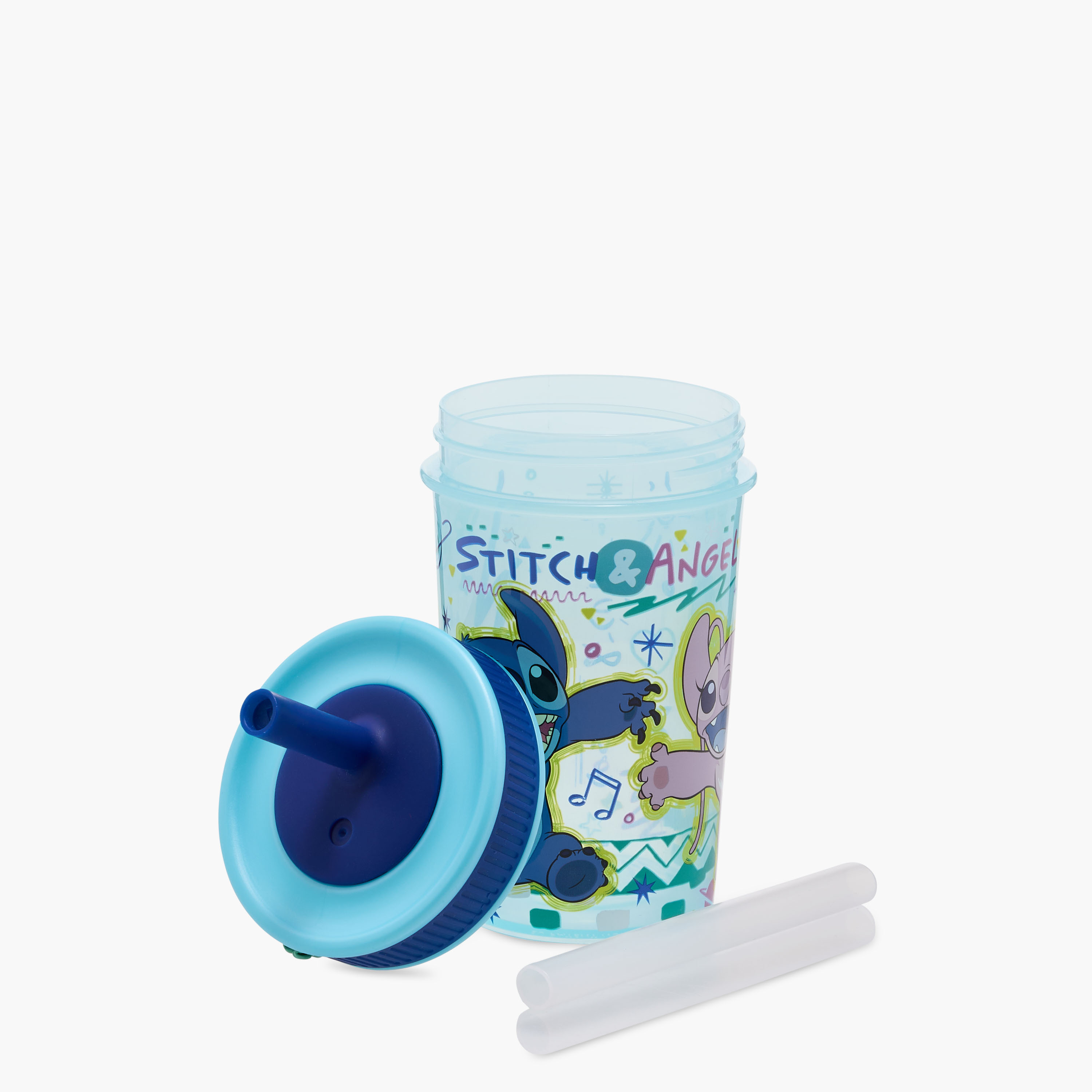 Disney Stitch and Angel Print Tumbler with Silicon Straw - 465 ml-baby-feeding-mealtimeessentials-image-2