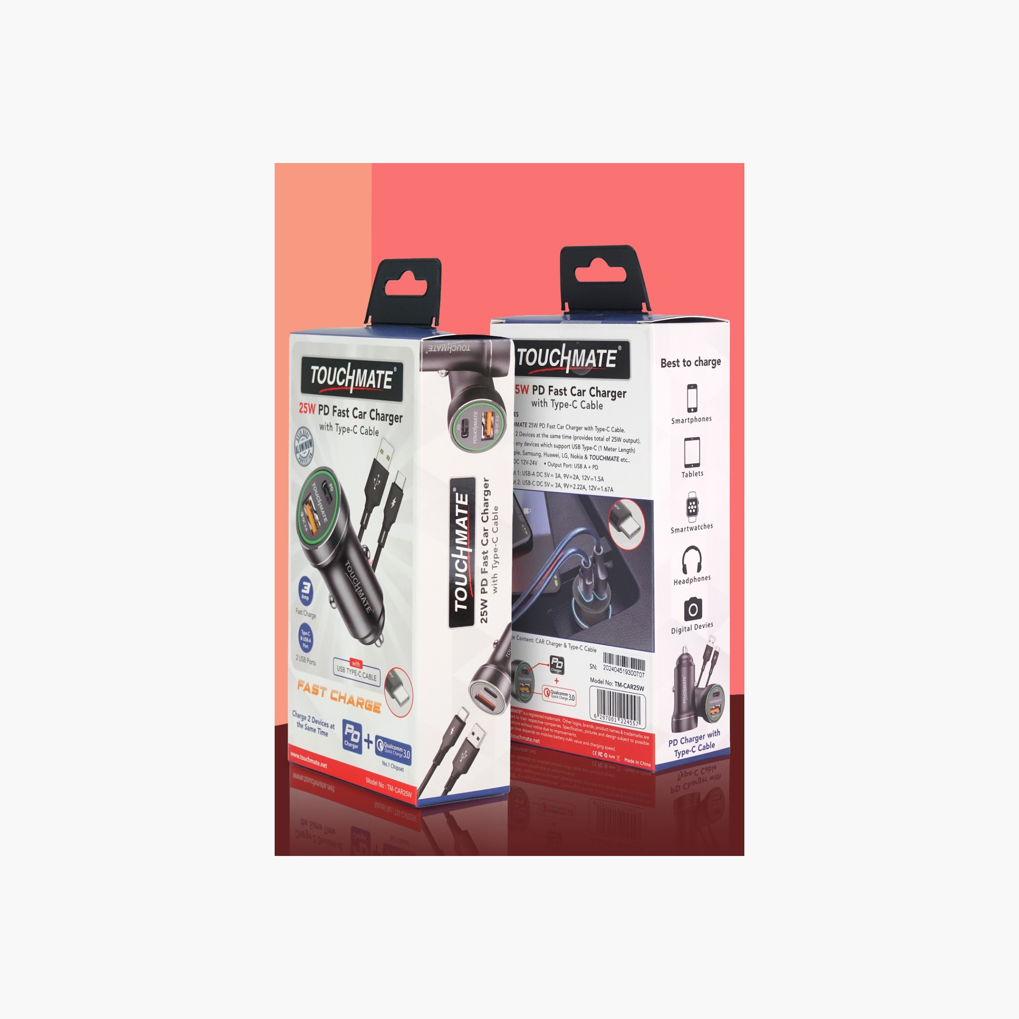 تاتش ميتشاحن سيارة 25 واط بتقنية PD مع كابل تايب سي-electronics-accessories-image-1