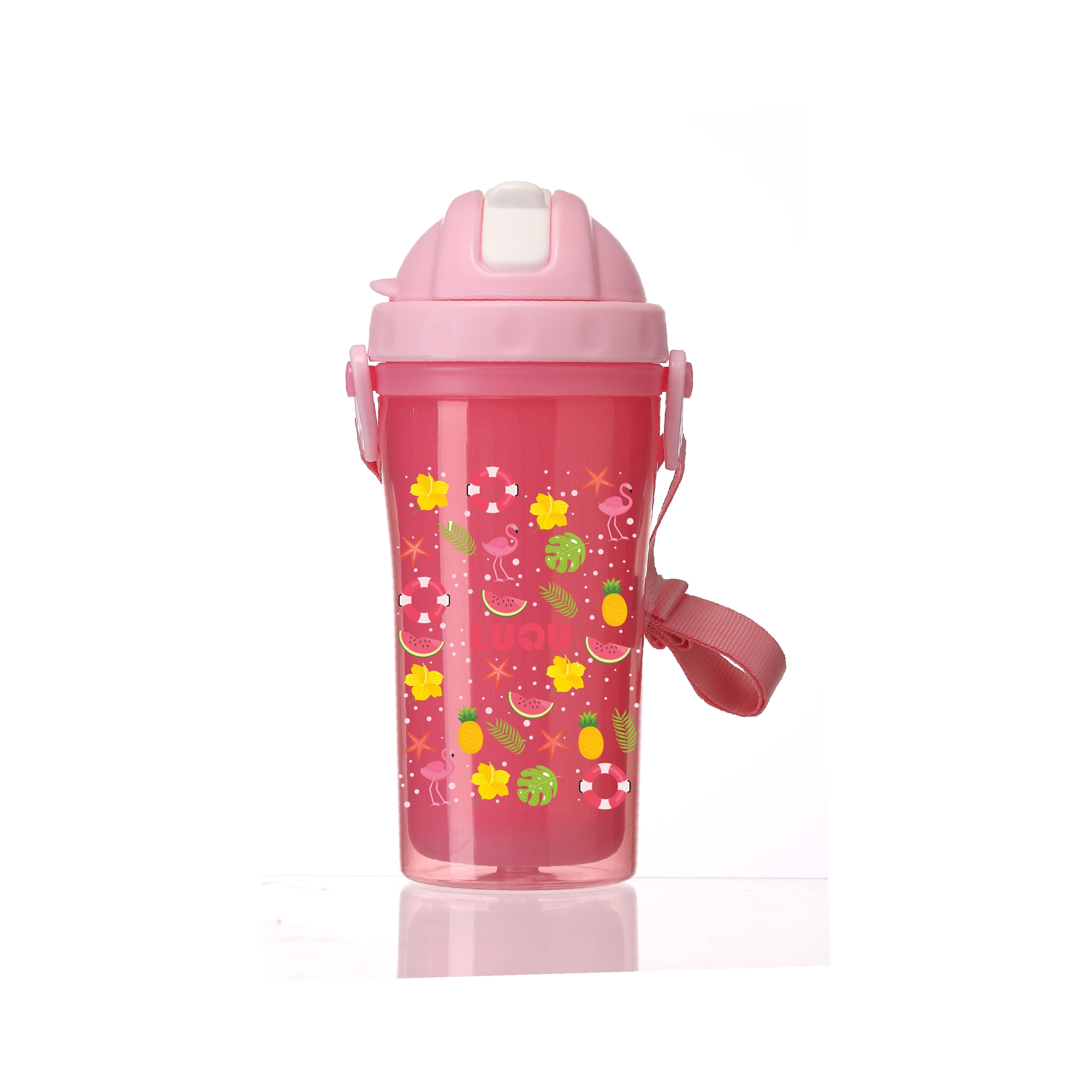 Luqu BPA Free Insulated Feeding Bottle with Straw - Pink - 340 ml-baby-feeding-mealtimeessentials-image-1