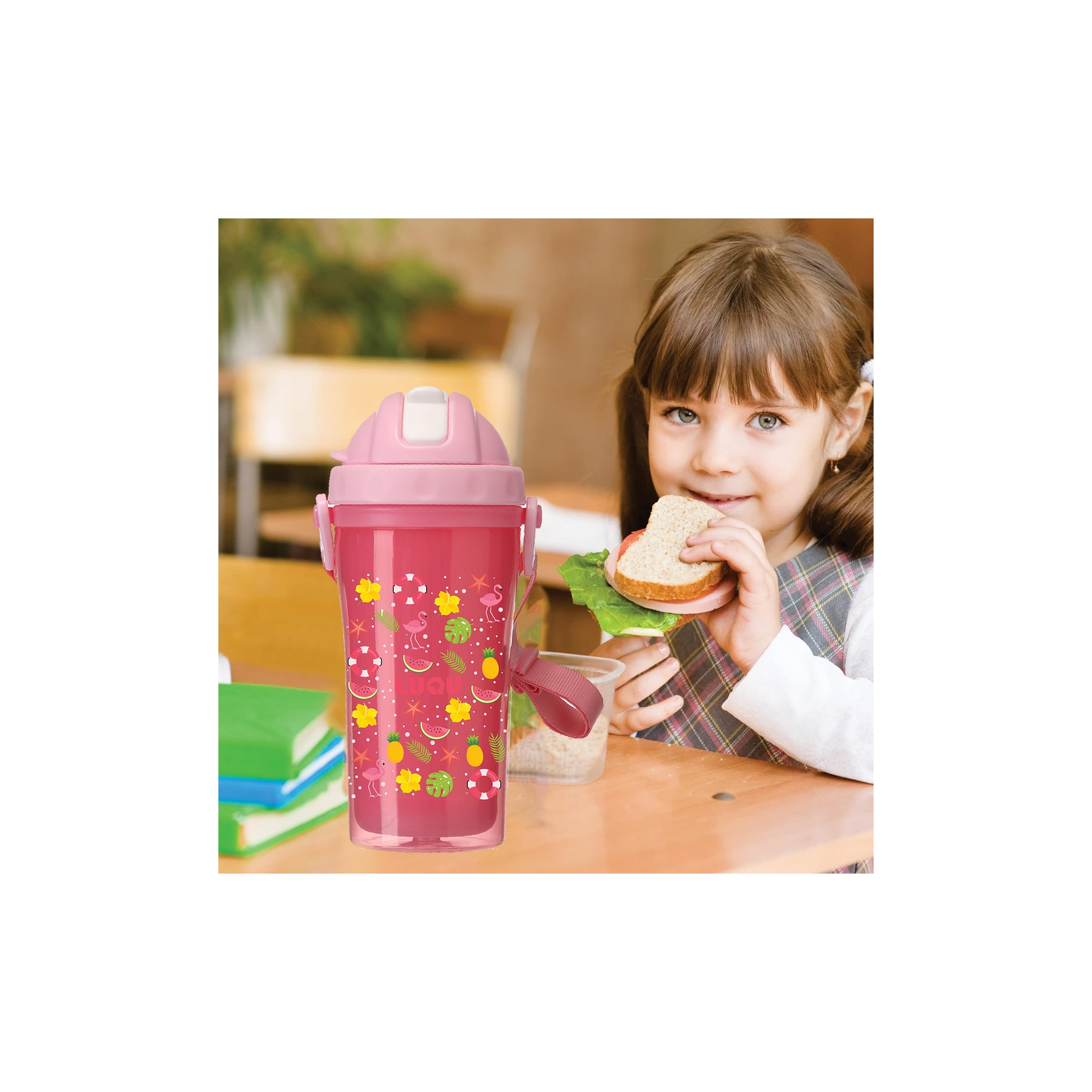Luqu BPA Free Insulated Feeding Bottle with Straw - Pink - 340 ml-baby-feeding-mealtimeessentials-image-7