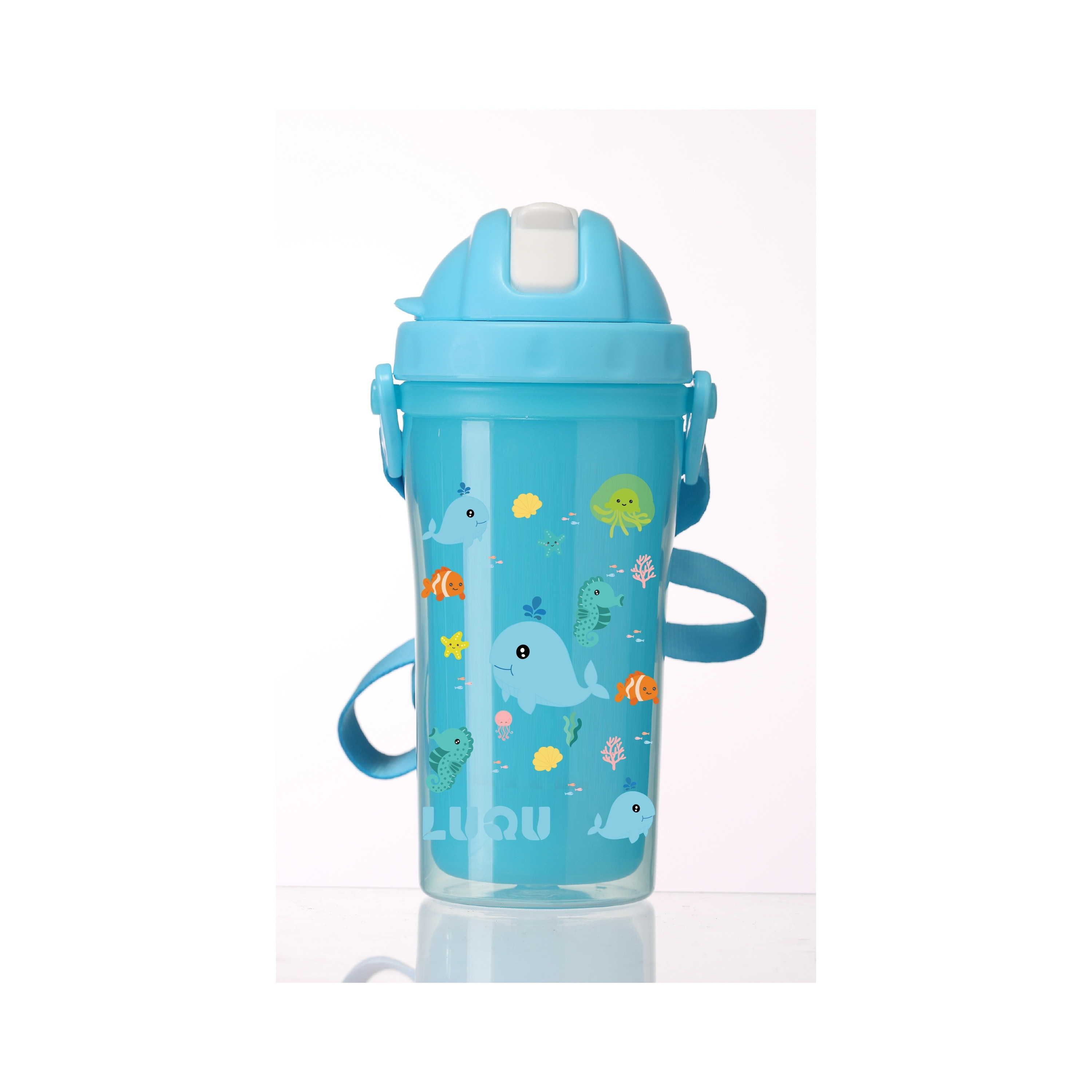 Luqu BPA Free Insulated Feeding Bottle with Straw - Blue - 340 ml-baby-feeding-mealtimeessentials-image-1