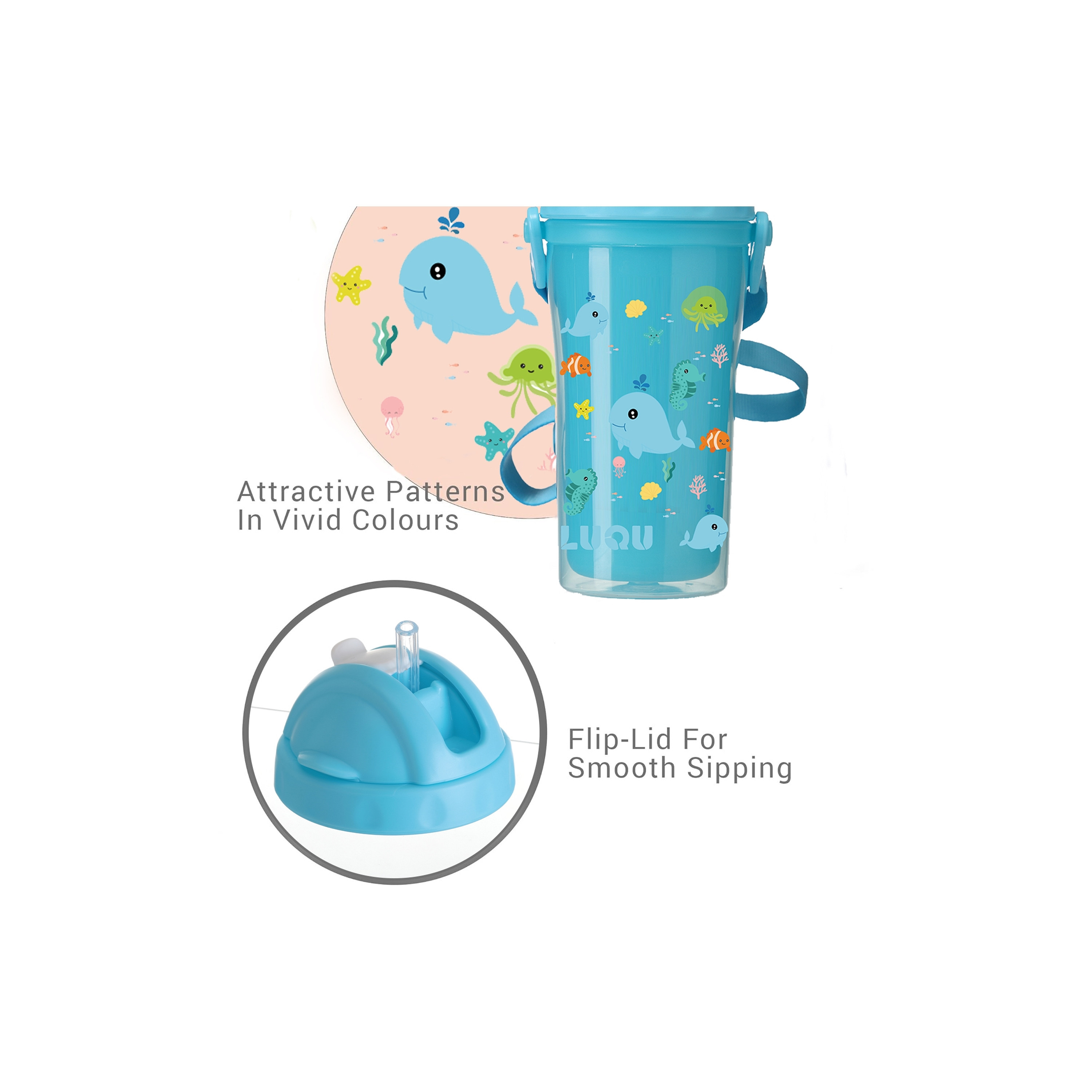 Luqu BPA Free Insulated Feeding Bottle with Straw - Blue - 340 ml-baby-feeding-mealtimeessentials-image-6