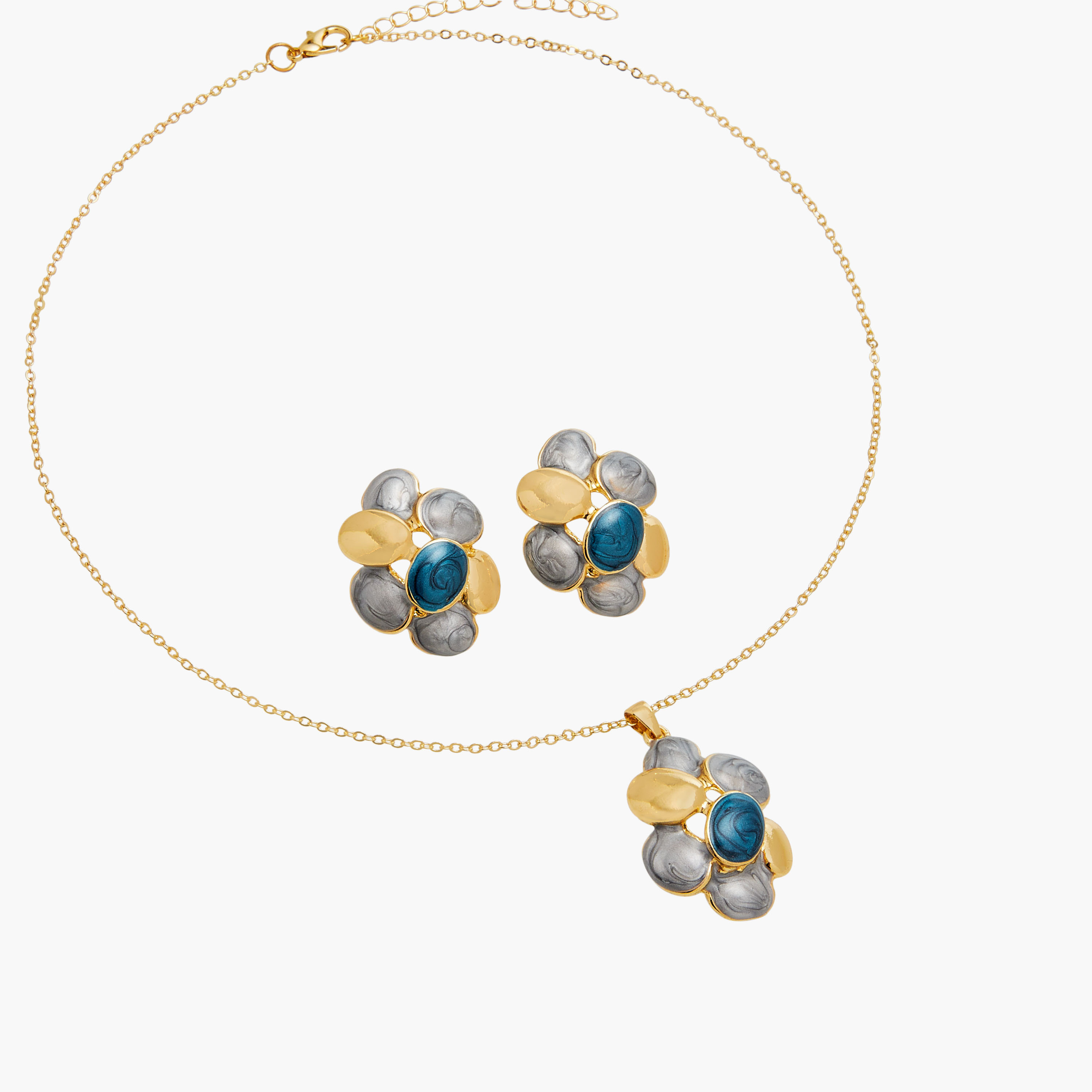 طقم عقد مزين بدلاية أزهار مع حلق-women-watchesandjewellery-jewellery-jewellerysets-image-3