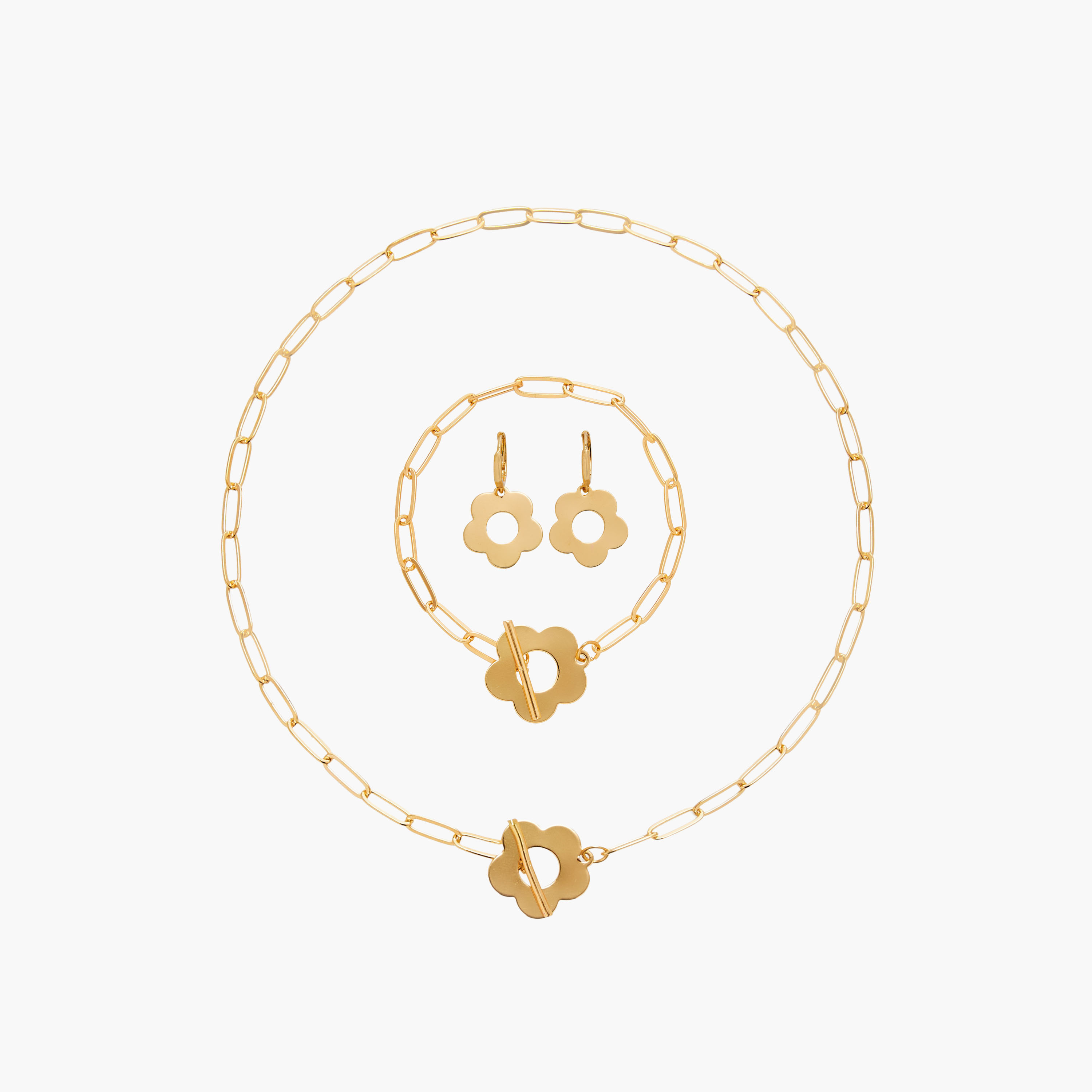 Floral Pendant Necklace with Earrings and Bracelet Set-women-watchesandjewellery-jewellery-jewellerysets-image-1