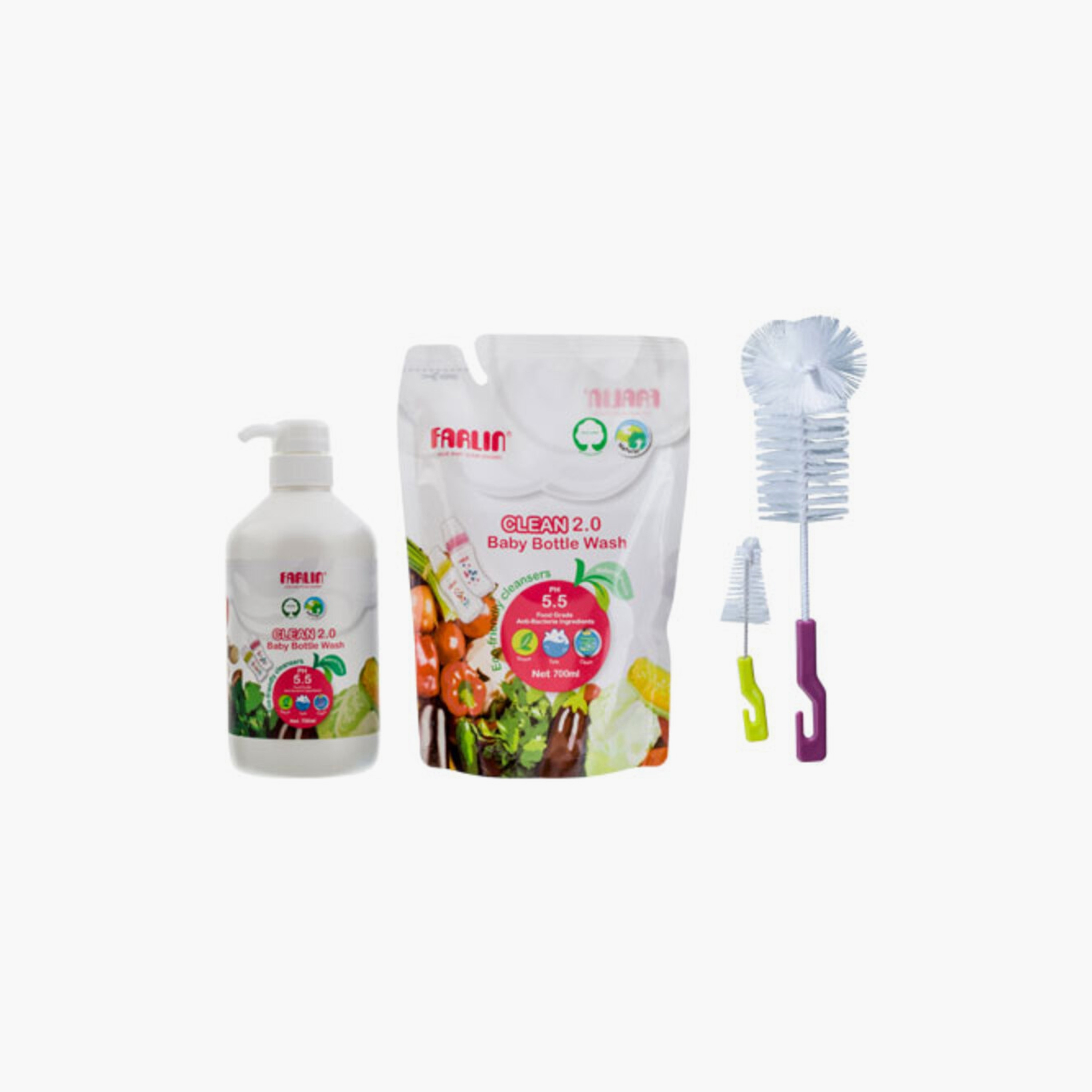 Farlin Clean 2.0 Bottle Wash & Brush Combo Set with Refill - (700 ml + 700 ml)-baby-feeding-cleaningliquids-image-1
