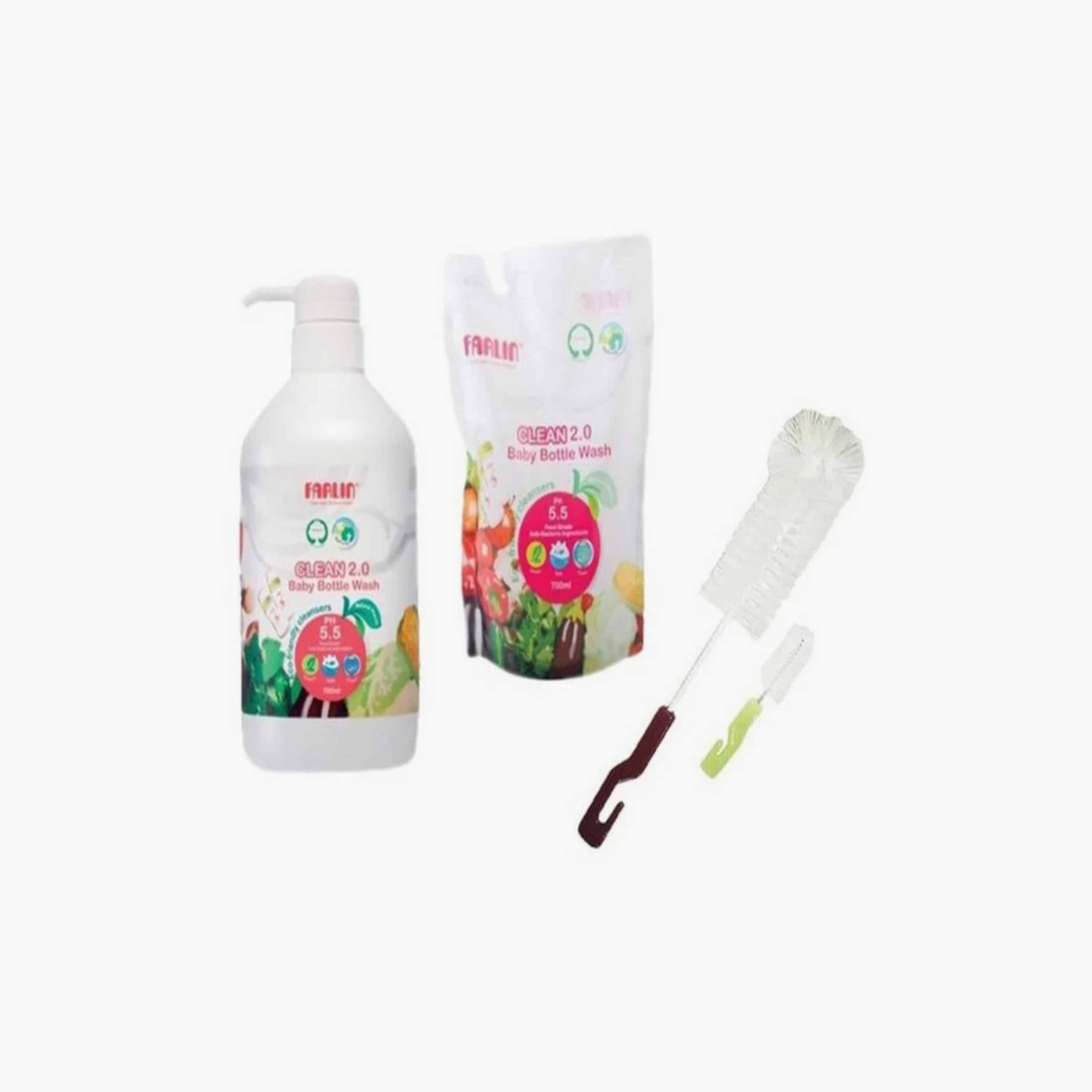 Farlin Clean 2.0 Bottle Wash & Brush Combo Set with Refill - (700 ml + 700 ml)-baby-feeding-cleaningliquids-image-2