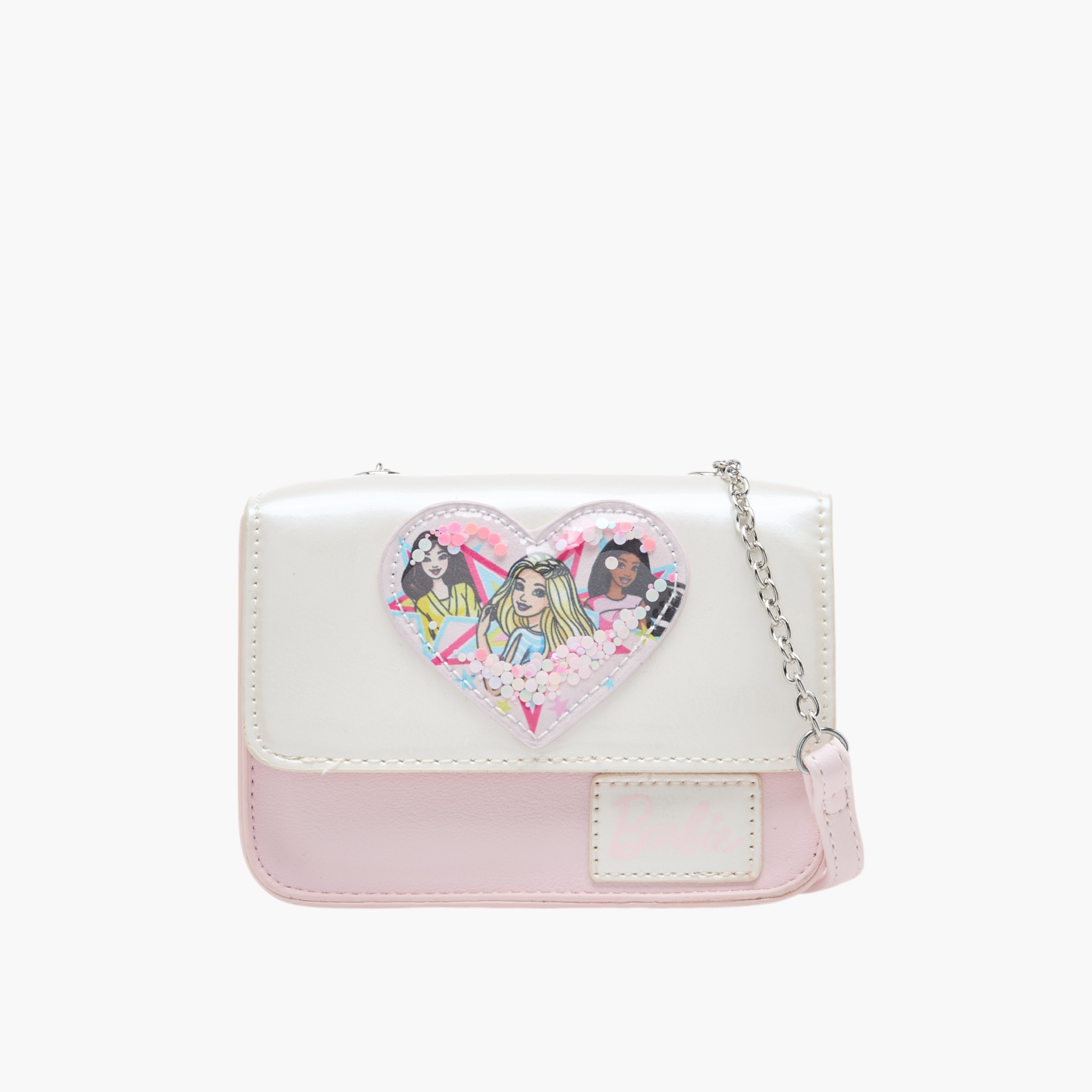Barbie Heart Accent Crossbody Bag with Chain Accented Strap and Flap Closure-girls-accessories-bags-image-1