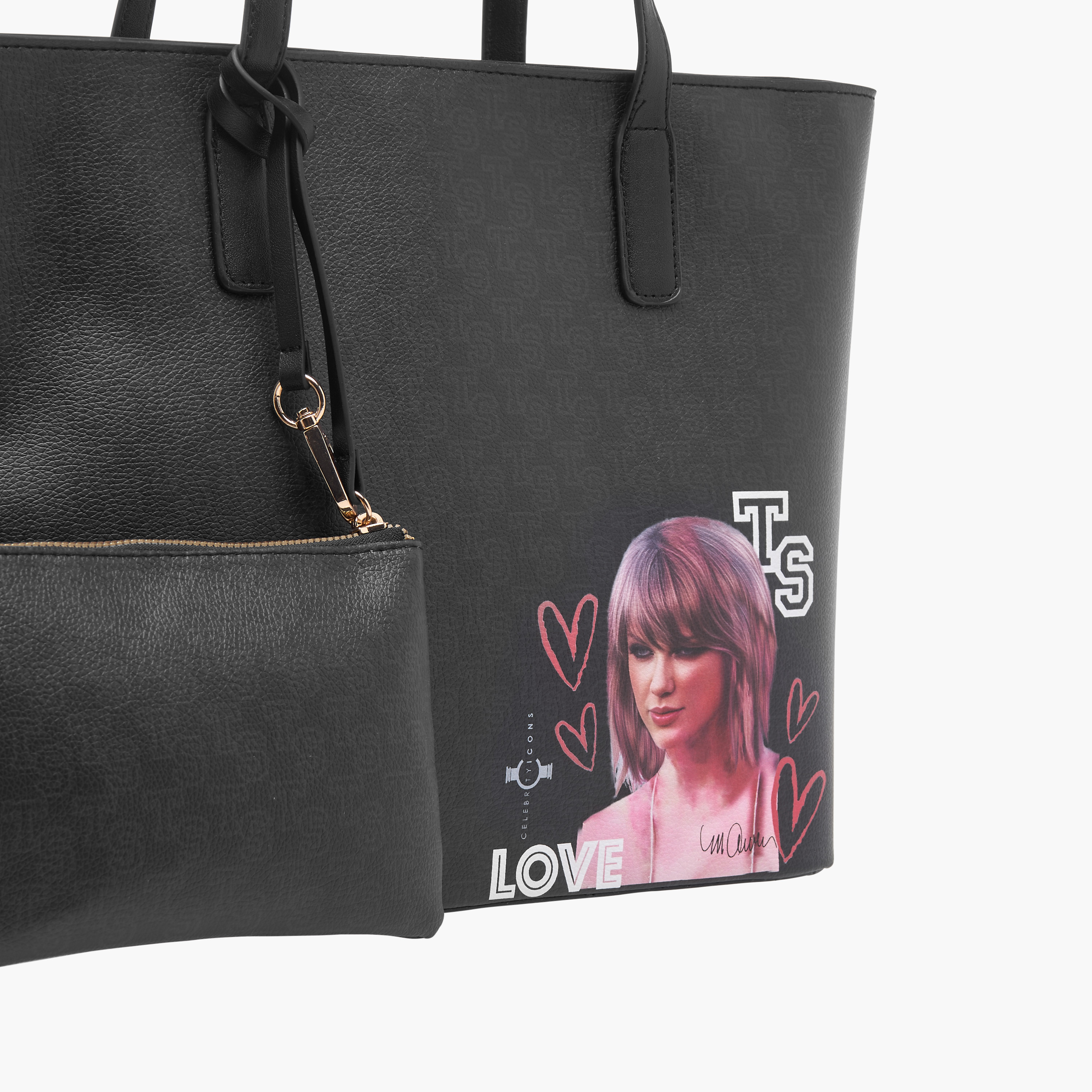 Sasha Celebrity Icons Taylor Swift Print Tote Bag with Double Handles and Pouch-women-bagsandwallets-handbags-image-5