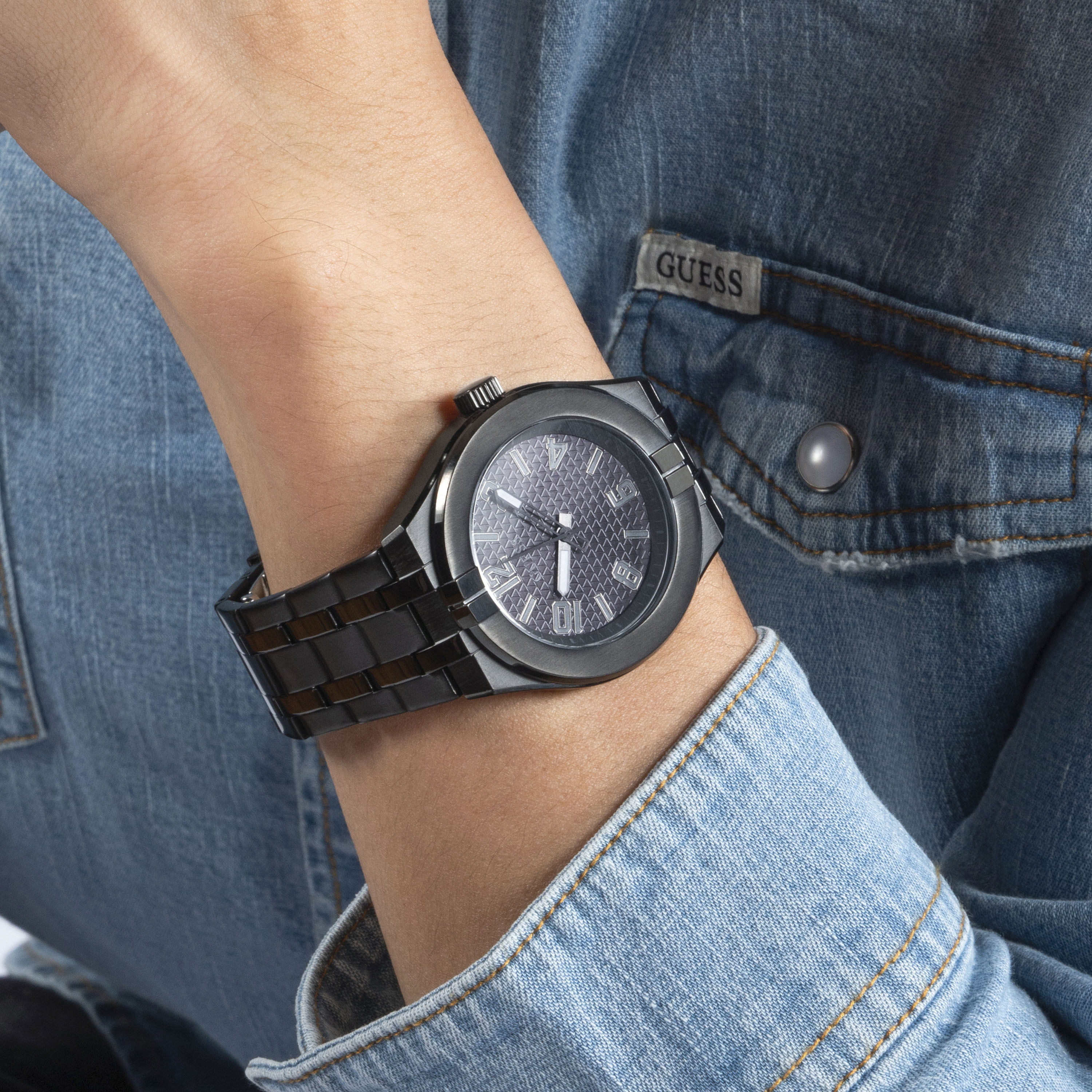 Guess Men's 44 MM Black Analog Stainless Steel Strap Watch | GW0661G3-men-watchesandjewellery-watches-image-6