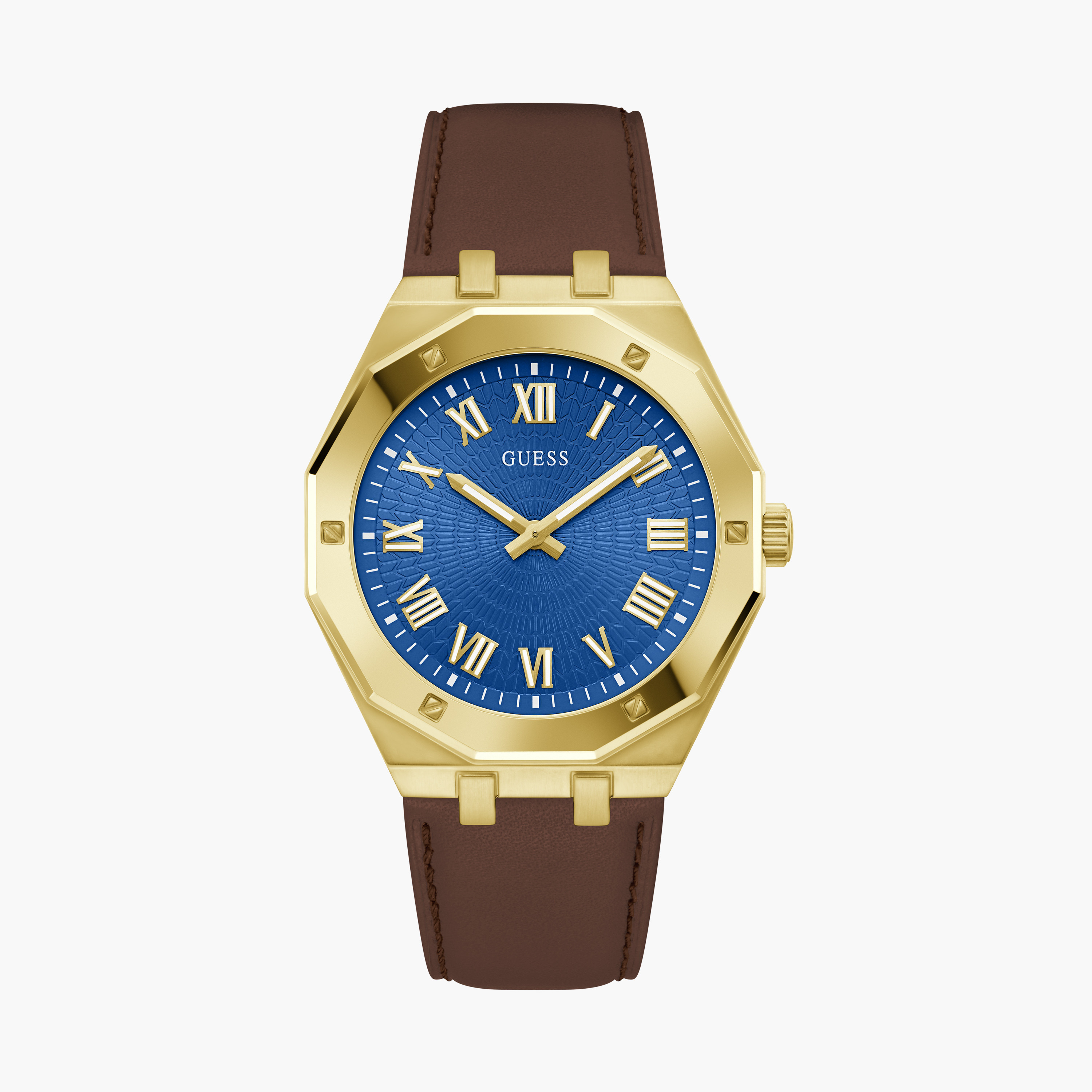 Guess Men's 42 MM Brown Analog Leather Strap Watch | GW0663G2-men-watchesandjewellery-watches-image-1