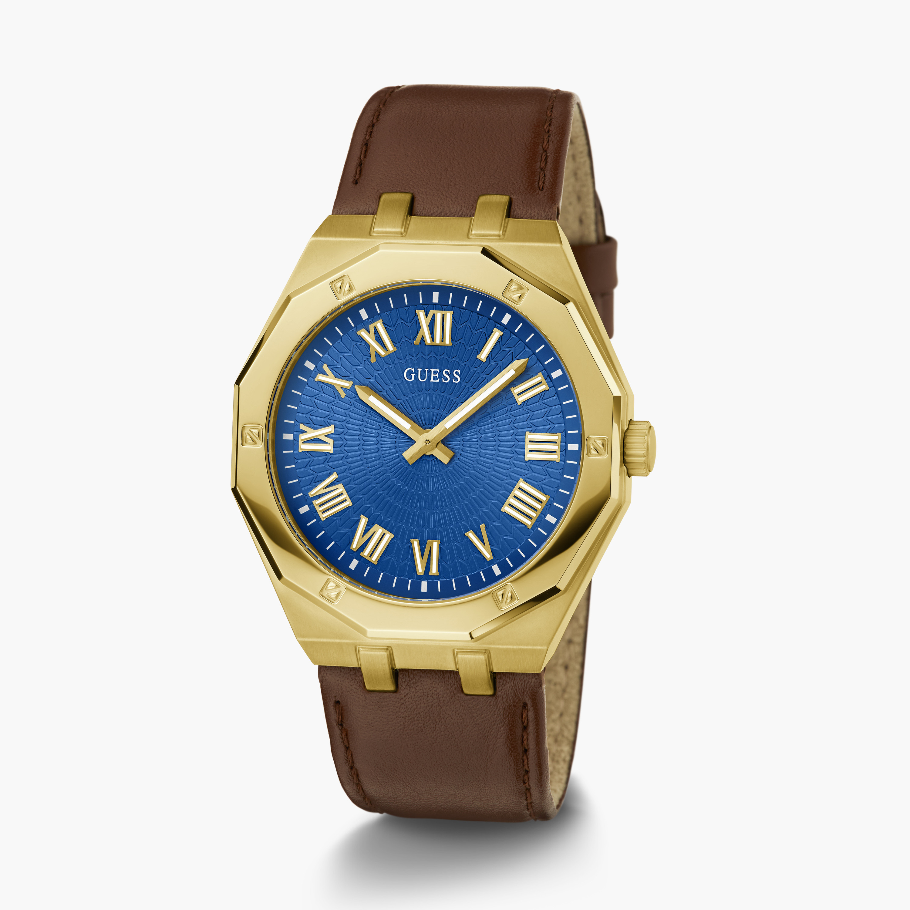 Guess Men's 42 MM Brown Analog Leather Strap Watch | GW0663G2-men-watchesandjewellery-watches-image-2