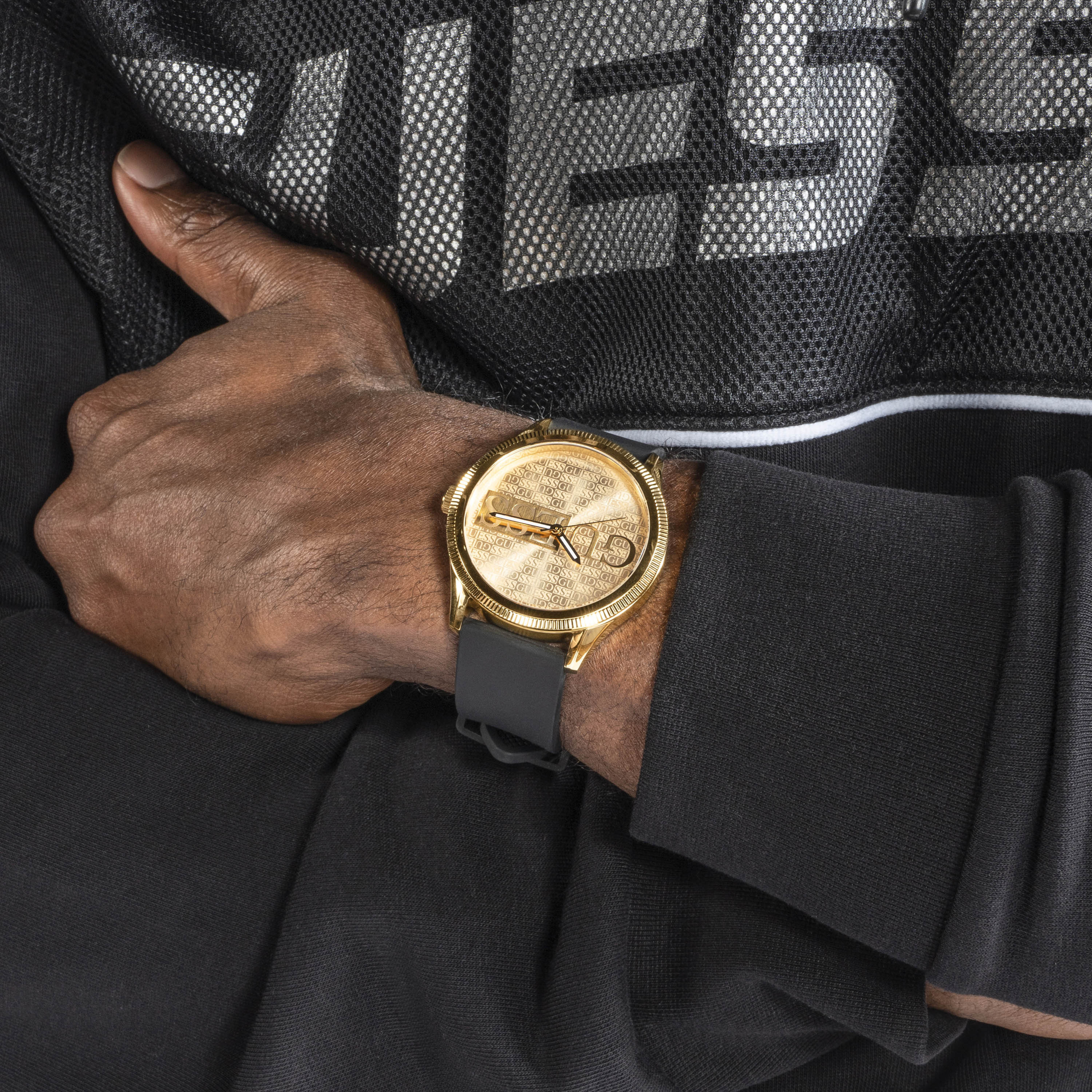 Guess Men's 44 MM Black Analog Silicone Strap Watch | GW0726G2-men-watchesandjewellery-watches-image-6
